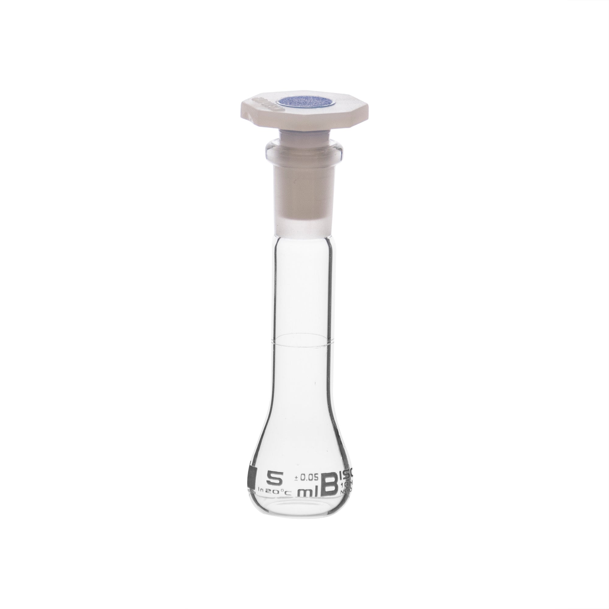 Borosilicate Glass Volumetric Flask with Polyethylene Stopper, 5ml, Class B, White Print, Autoclavable