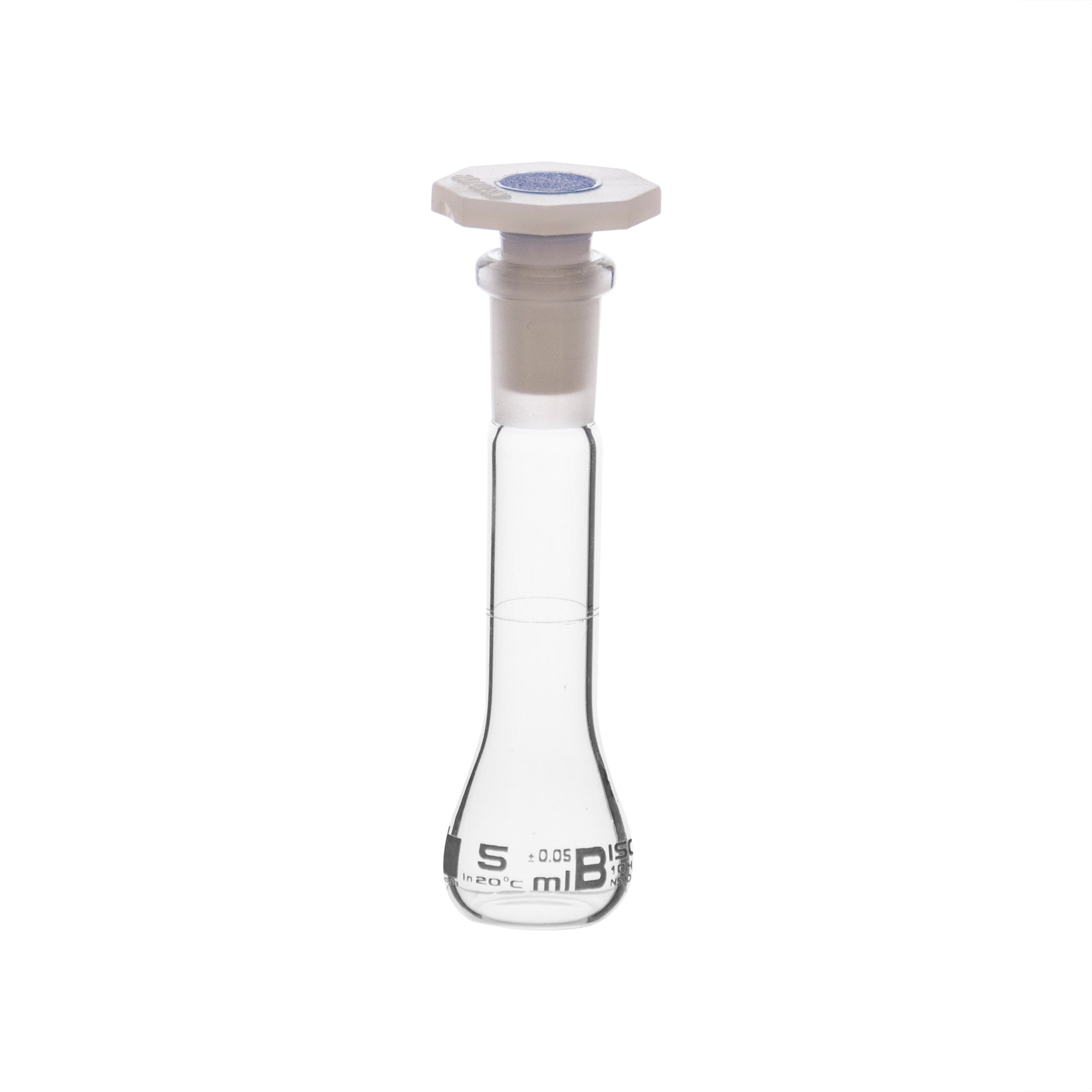 Borosilicate Glass Volumetric Flask with Polyethylene Stopper, 5ml, Class B, White Print, Autoclavable