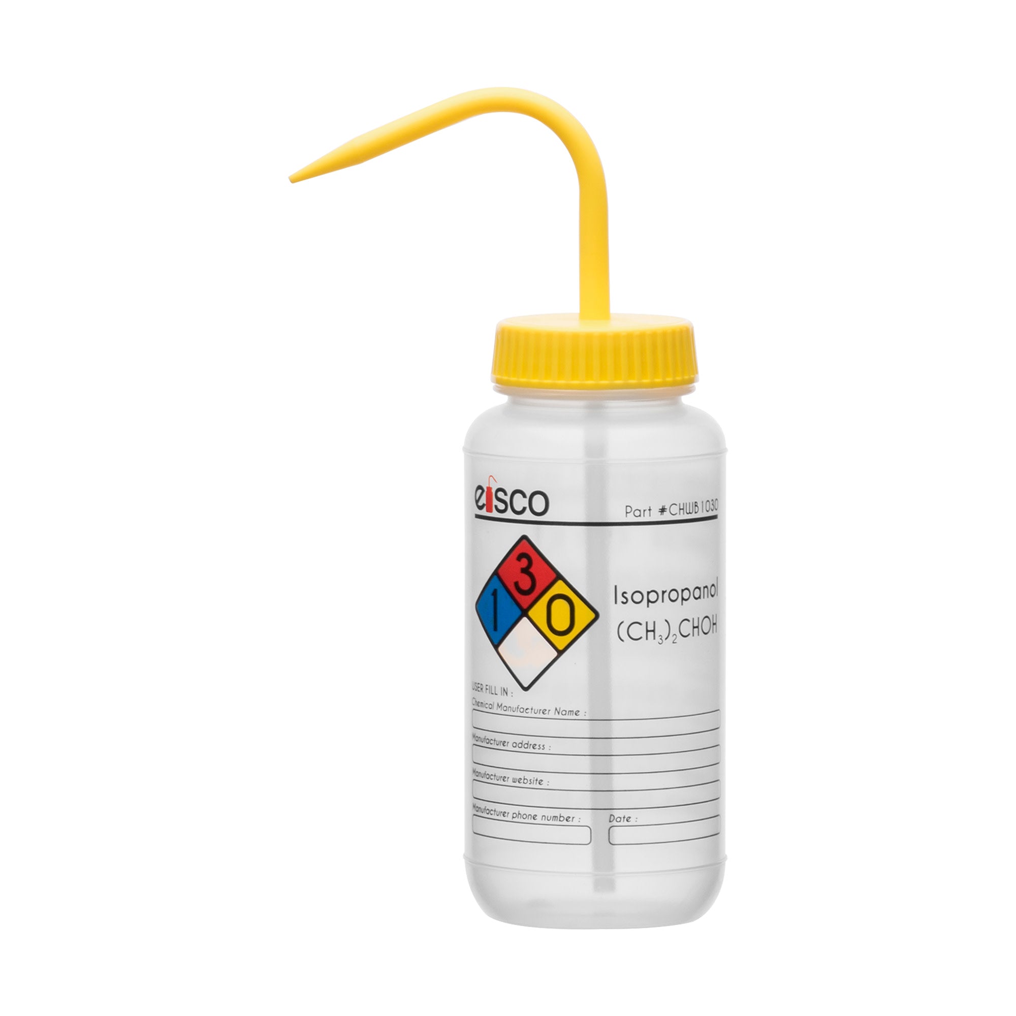 Performance Plastic Wash Bottle, Isopropanol, 500 ml - Labeled (4 Color)