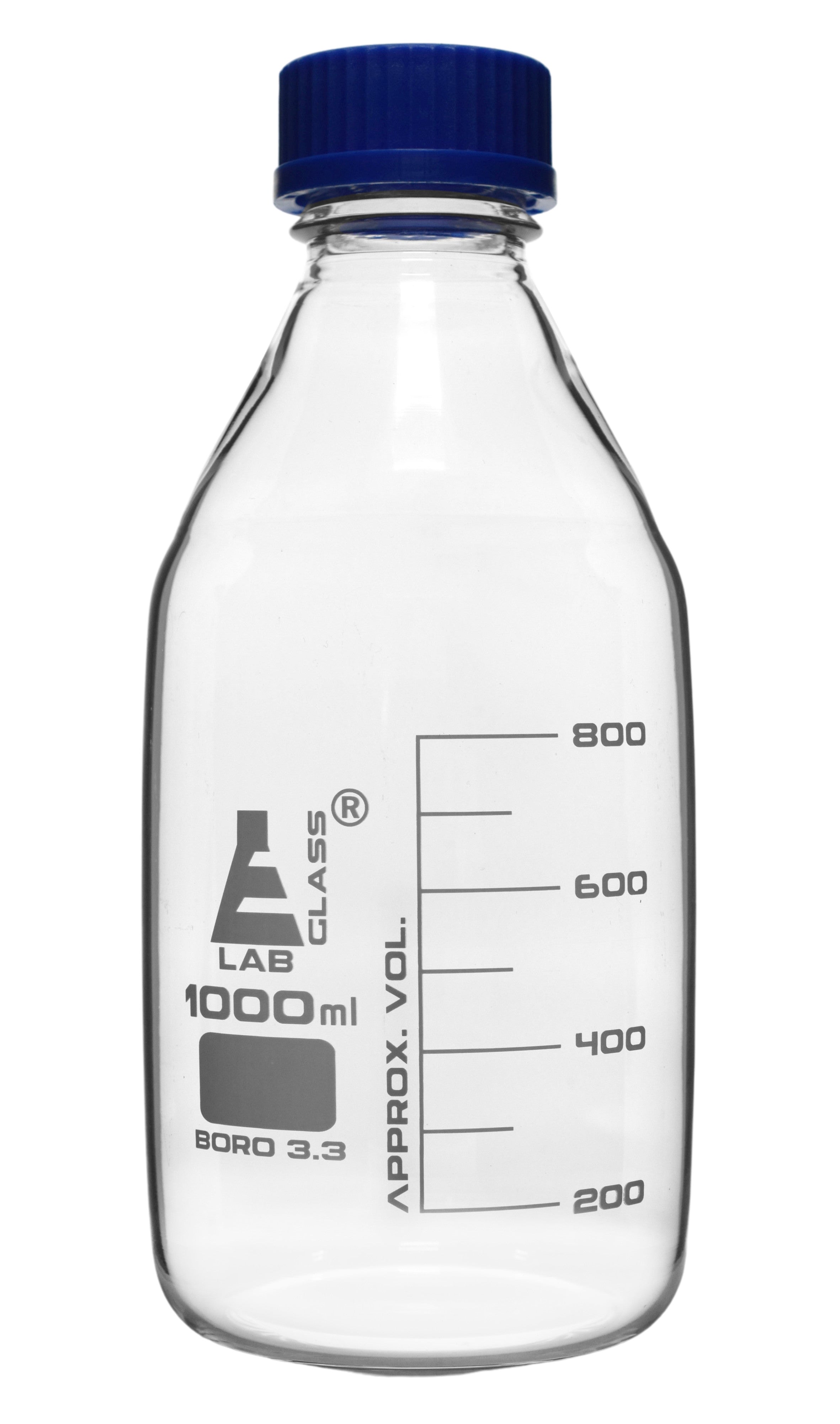 Clear Borosilicate Glass Reagent Bottle with Screw Cap, 1000 ml with Graduations, Autoclavable