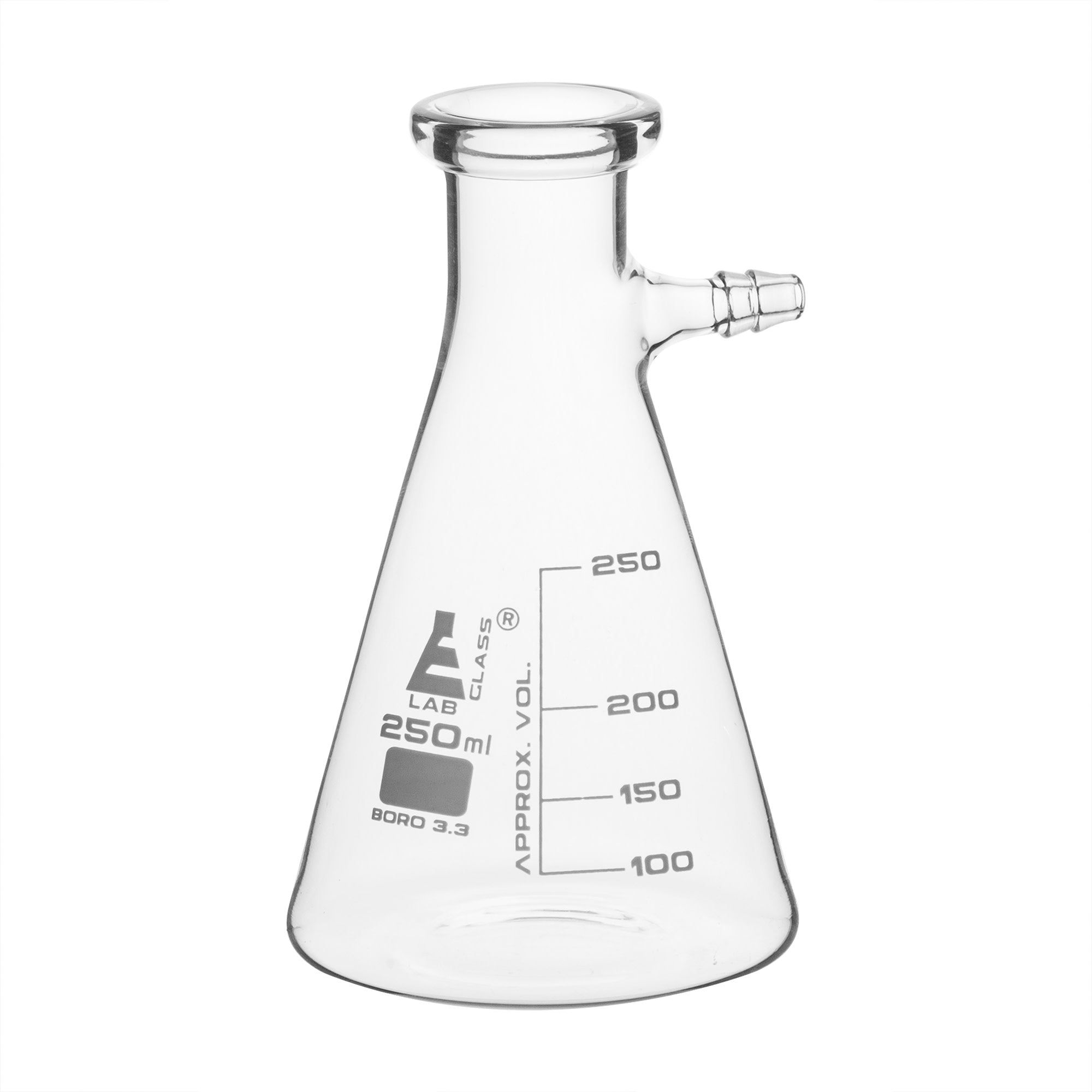 Borosilicate Glass Filtering Flask With Glass Connector, 250ml, Graduated, Autoclavable