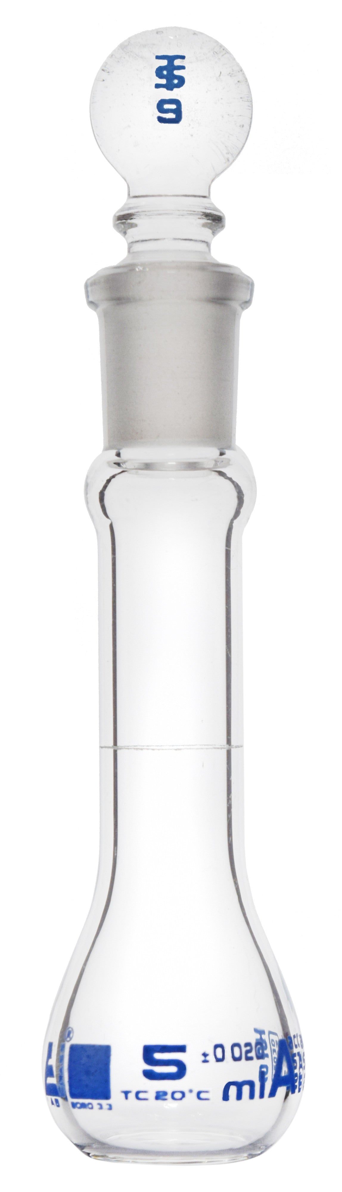 Borosilicate Glass ASTM Volumetric Flask with Glass Stopper, 5 ml, Class A, Autoclavable