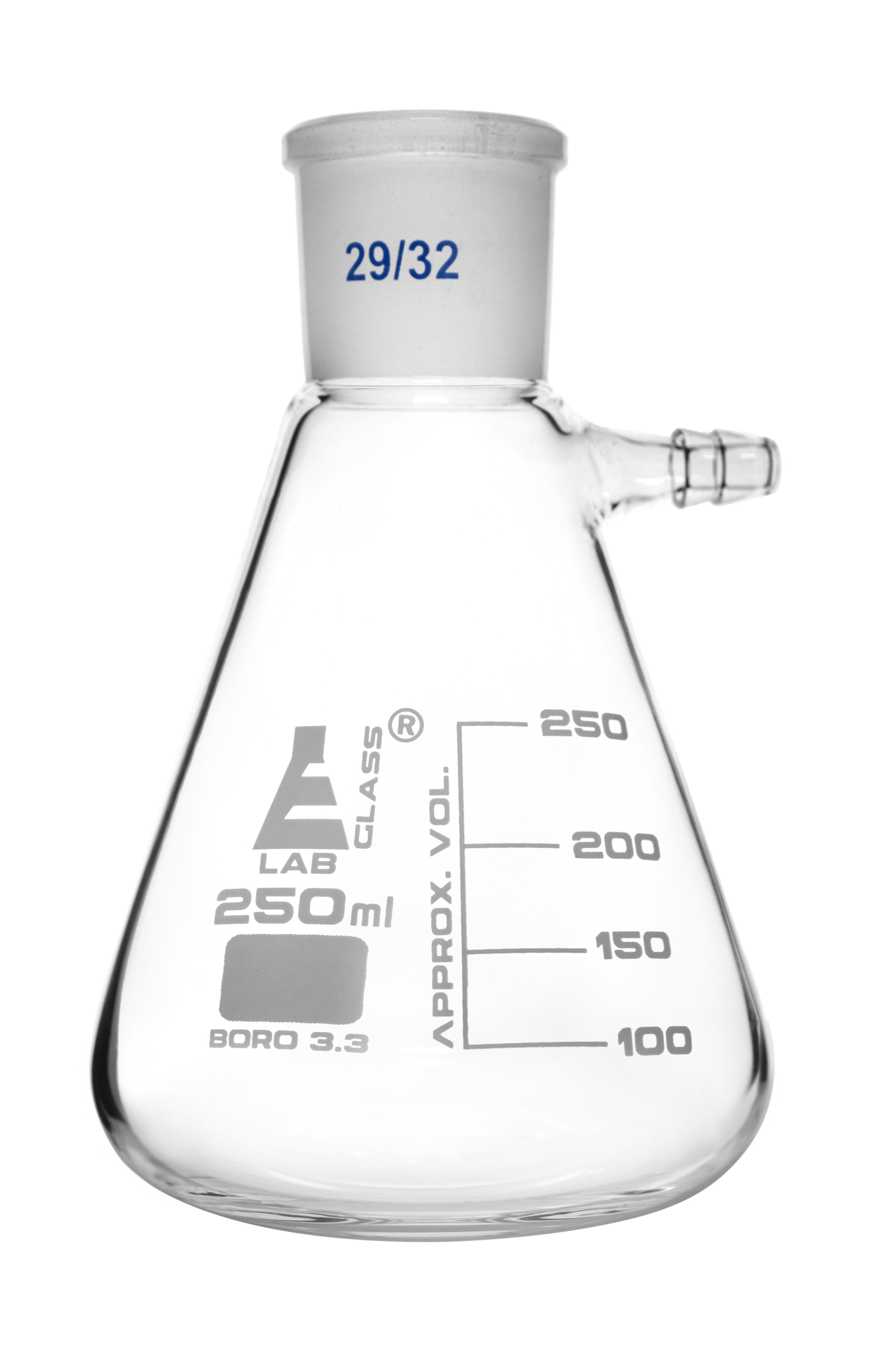 Borosilicate Glass Buchner Filtering Flask With Integral Side Arm, 250ml, Graduated, Autoclavable