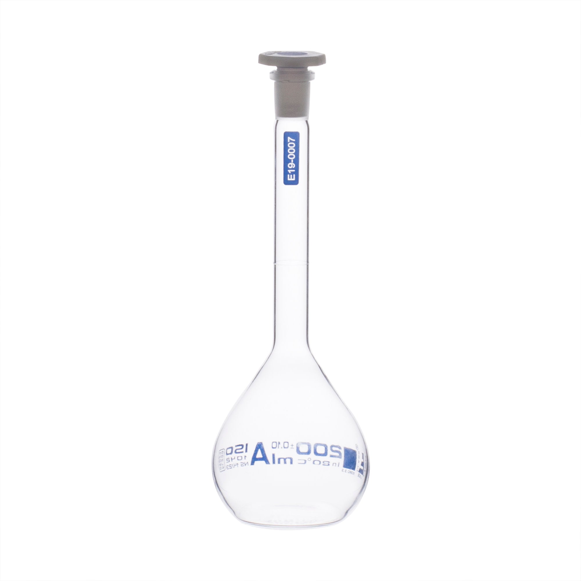 Borosilicate Glass Volumetric Flask with Solid Glass Stopper, 200 ml, USP Class A with Individual Work Certificate,  Pack of 2, Autoclavable