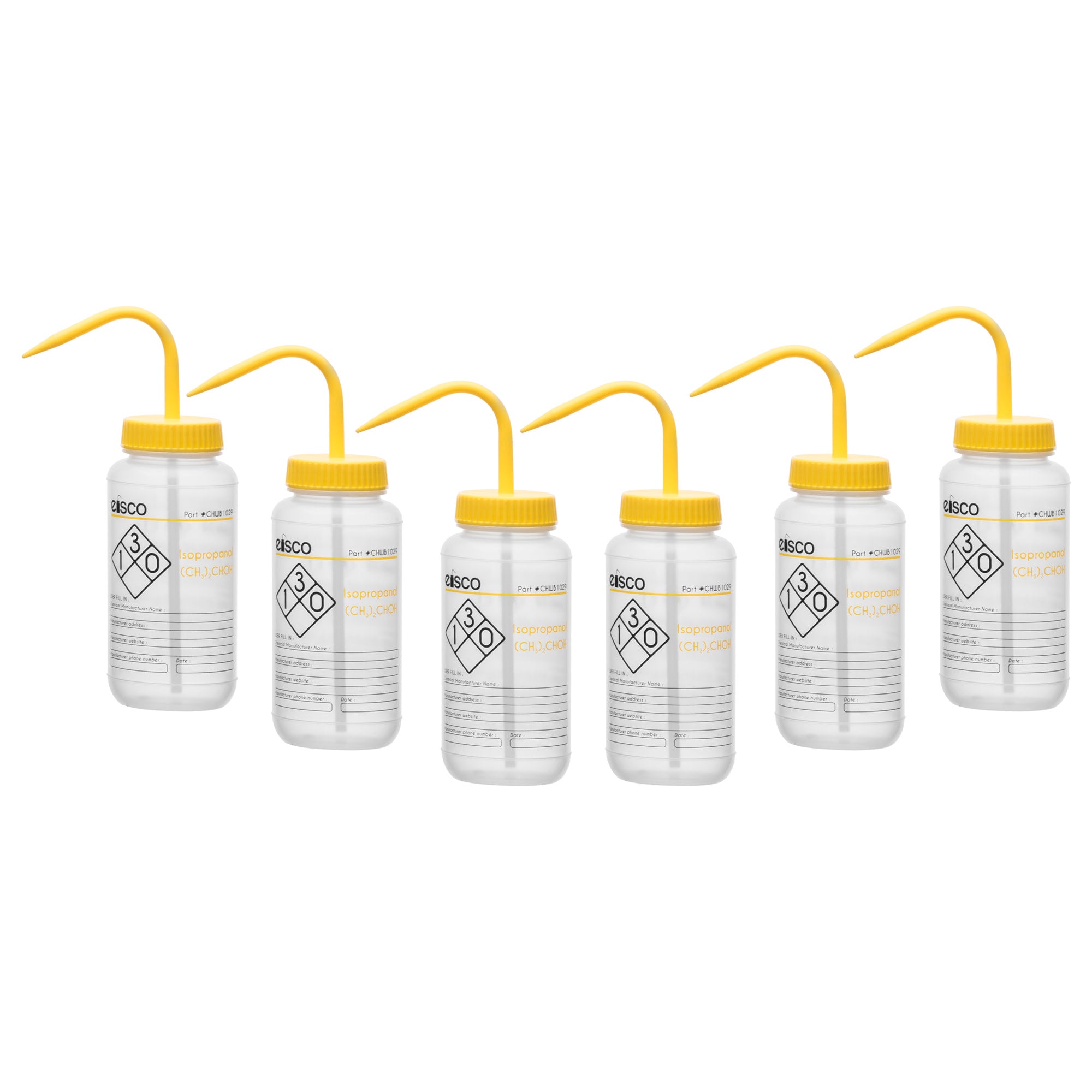 6PK Performance Plastic Wash Bottle, Isopropanol, 500 ml - Labeled (2 Color)