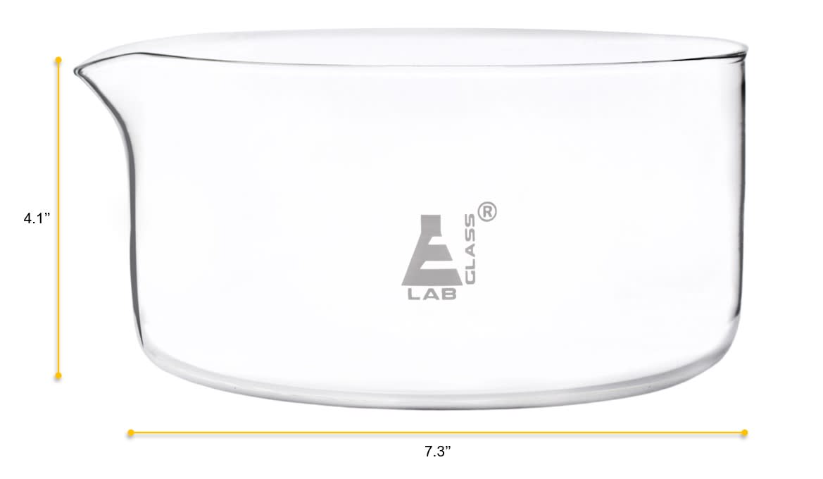 Flat Bottom Borosilicate Crystallizing Dish With Spout, 2000ml, Autoclavable