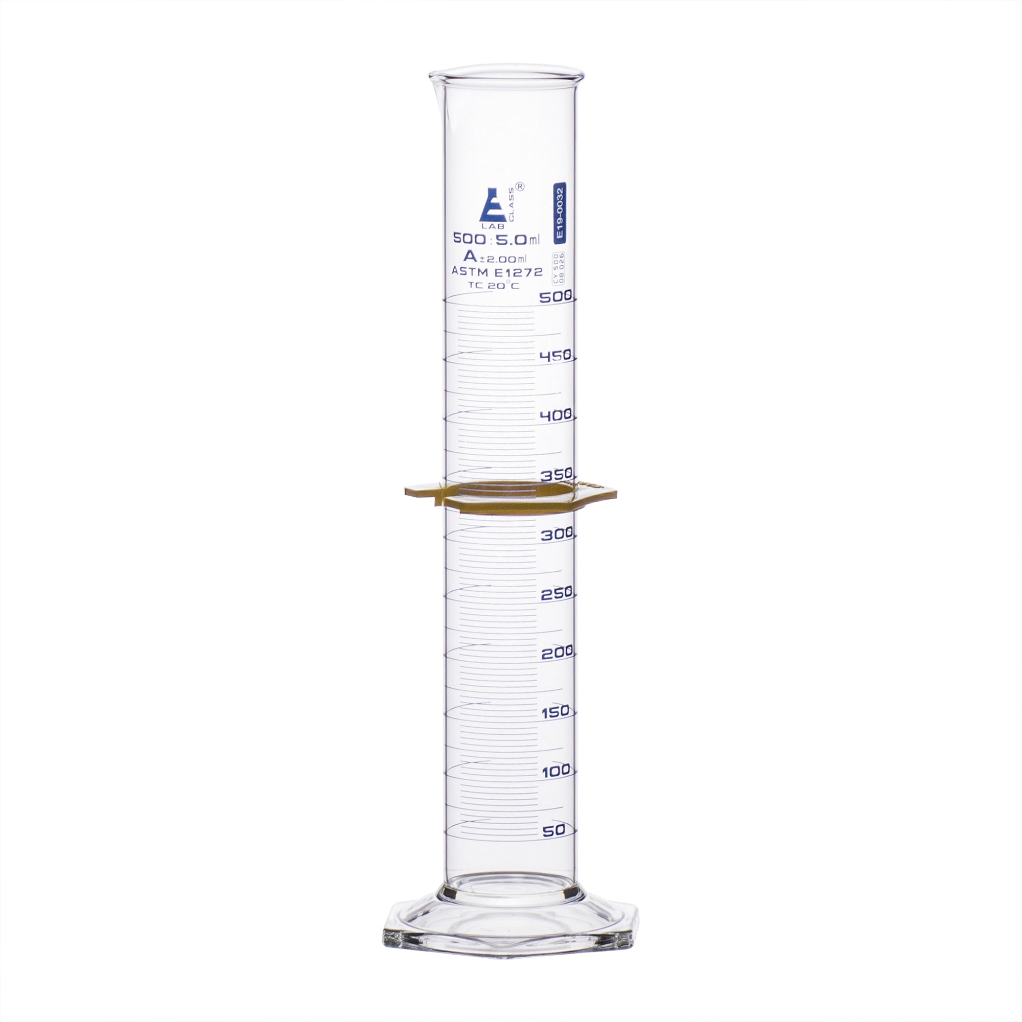 Borosilicate Glass ASTM Graduated Cylinder with Hexagonal Base and Guard, 500 ml, Class A with USP & Individual Work Certificate, Autoclavable