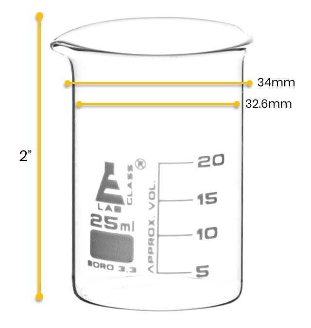 Borosilicate Low Form Beaker, 25ml, 5 ml Graduation, Autoclavable