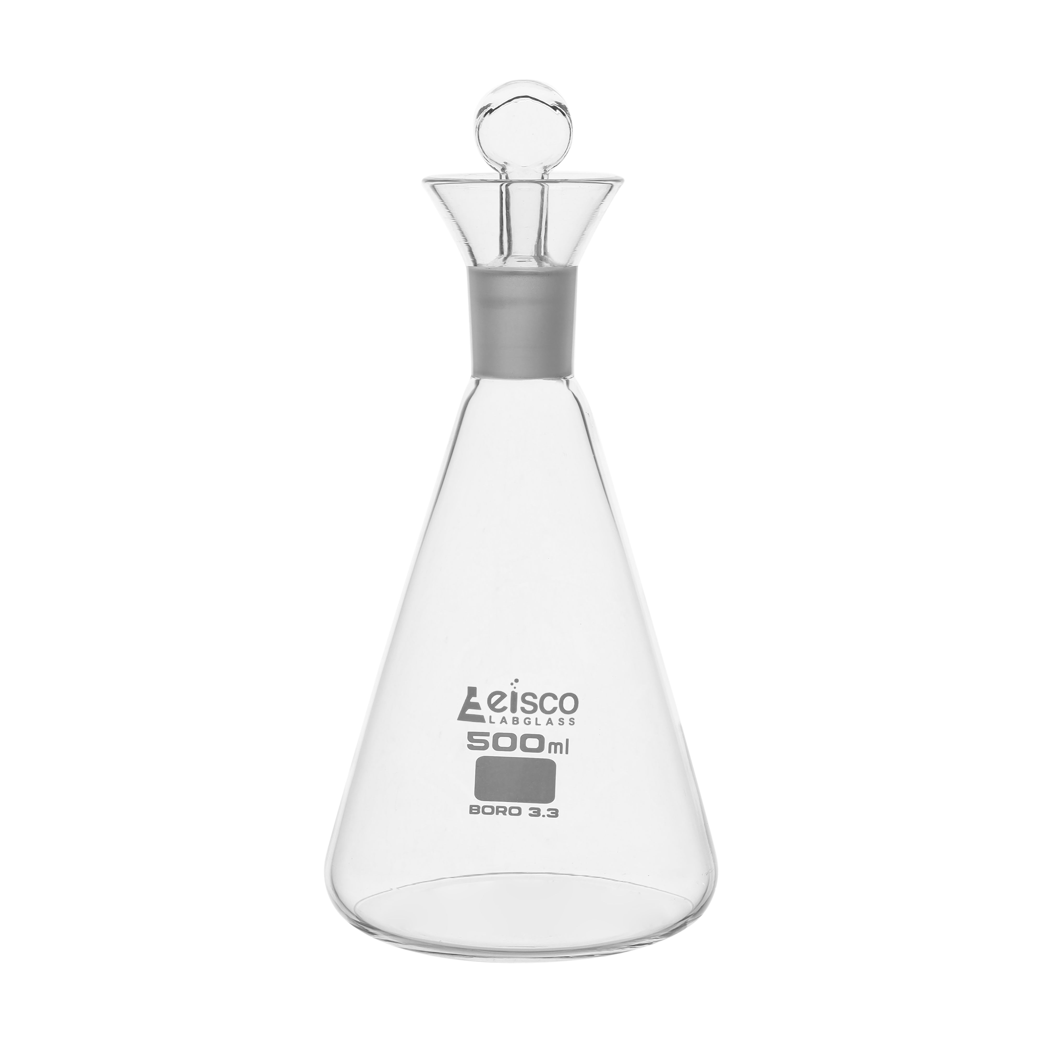 Borosilicate Glass Iodine Flask With Glass Stopper, 500 ml, 24/29 Joint, Autoclavable