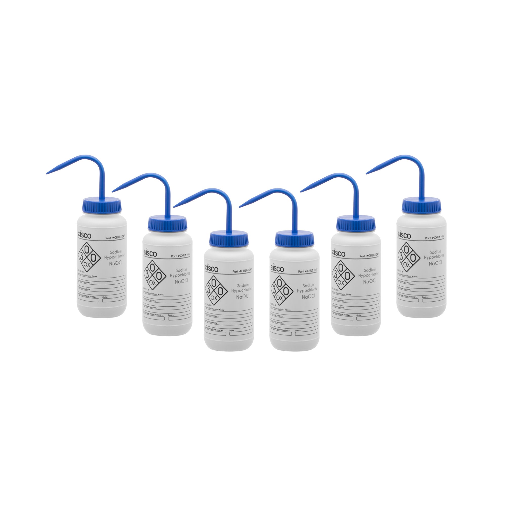 6PK Performance Plastic Wash Bottle, Sodium Hypochlorite (Bleach), 500 ml - Labeled (2 Color)