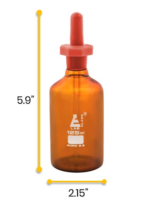 Amber Borosilicate Pipette Dropping Bottle, 125 ml, Autoclavable