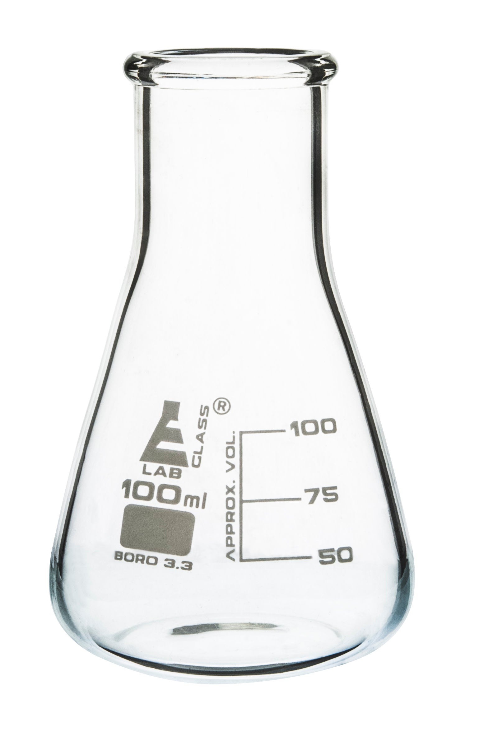 Borosilicate Glass Wide Neck Erlenmeyer Flask, 100 ml, Pack of 12, Autoclavable