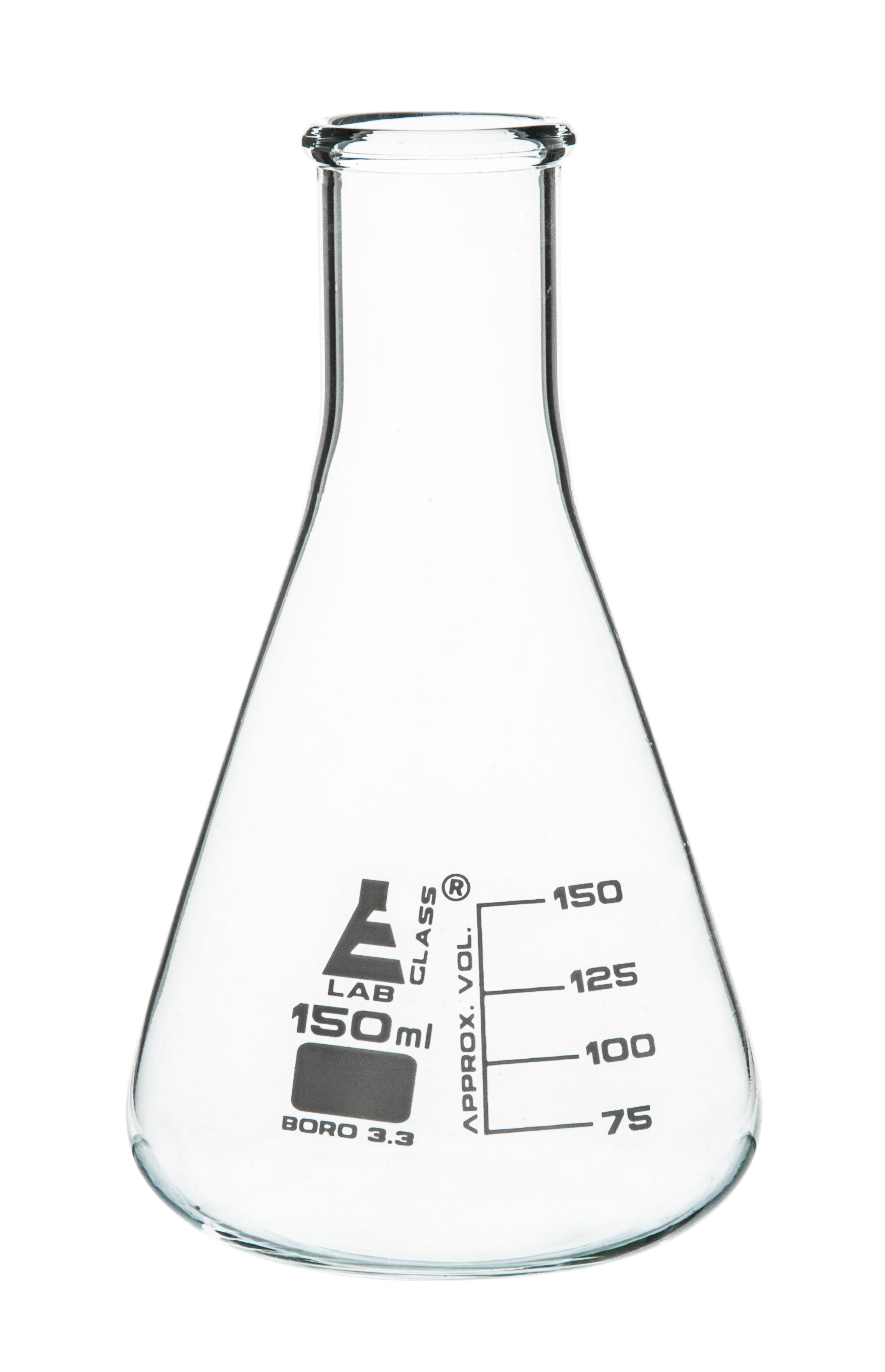 Borosilicate Glass Erlenmeyer Flask, 150 ml, 25 ml Graduations, Autoclavable