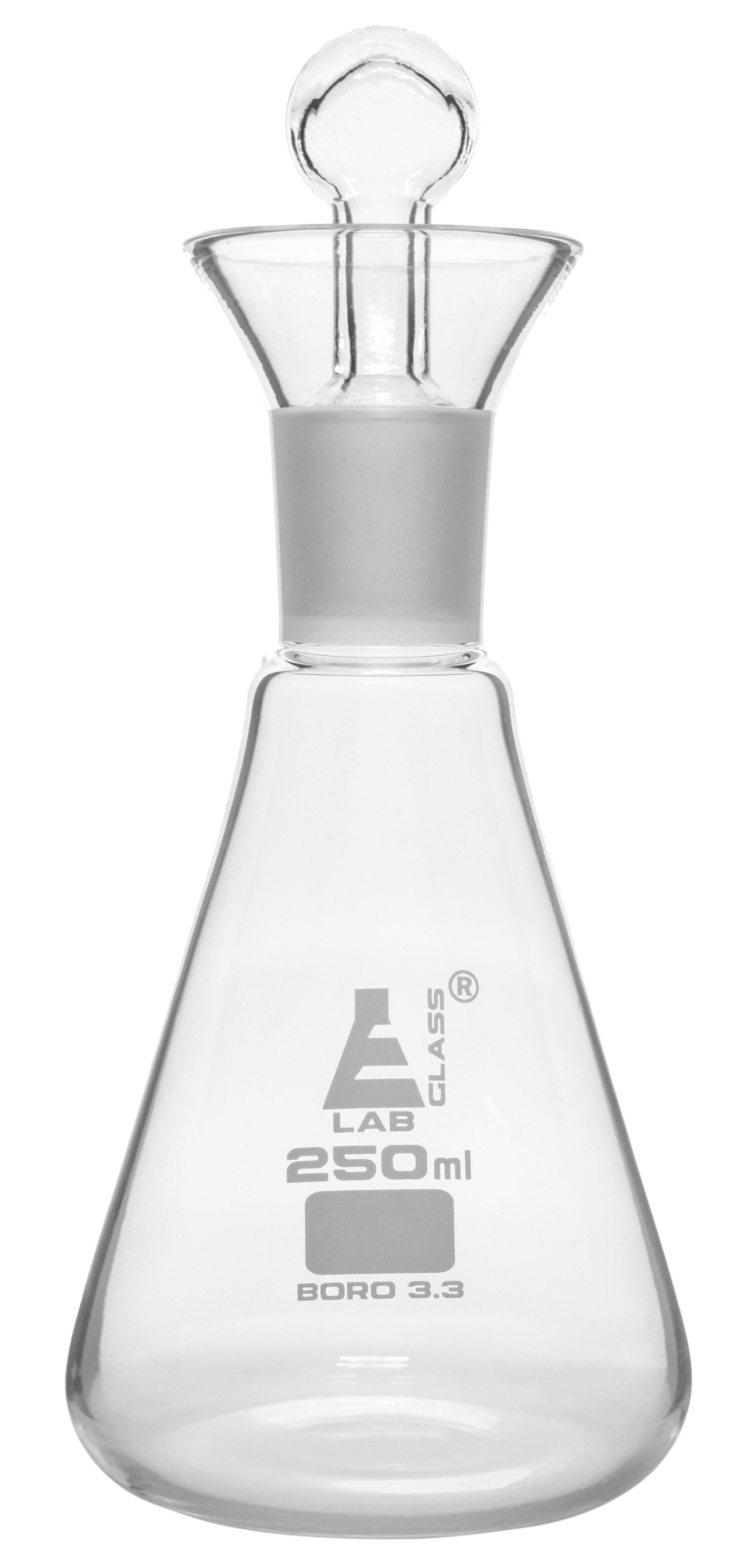 Borosilicate Glass Iodine Flask With Glass Stopper, 250 ml, 24/29 Joint, Autoclavable
