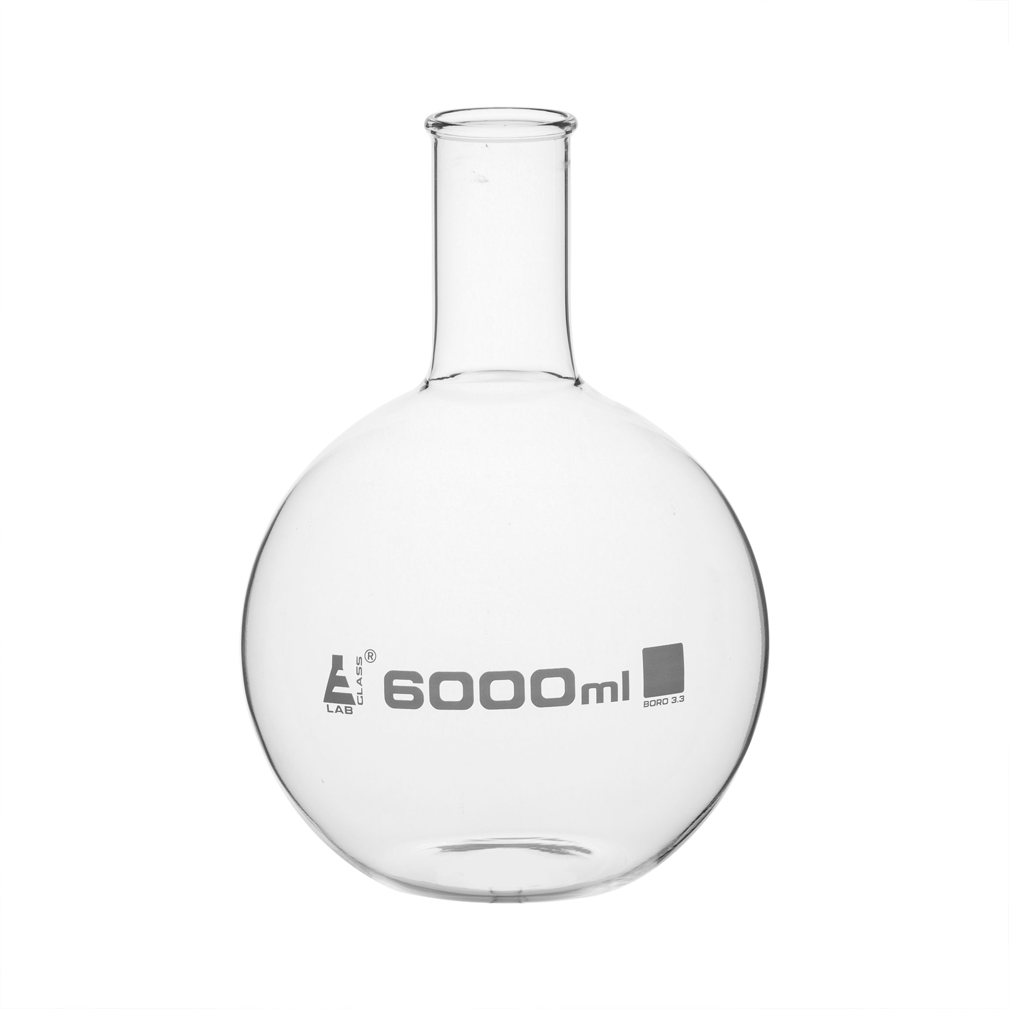 Borosilicate Glass Boiling Flask, 6000 ml, Flat Bottom, Autoclavable