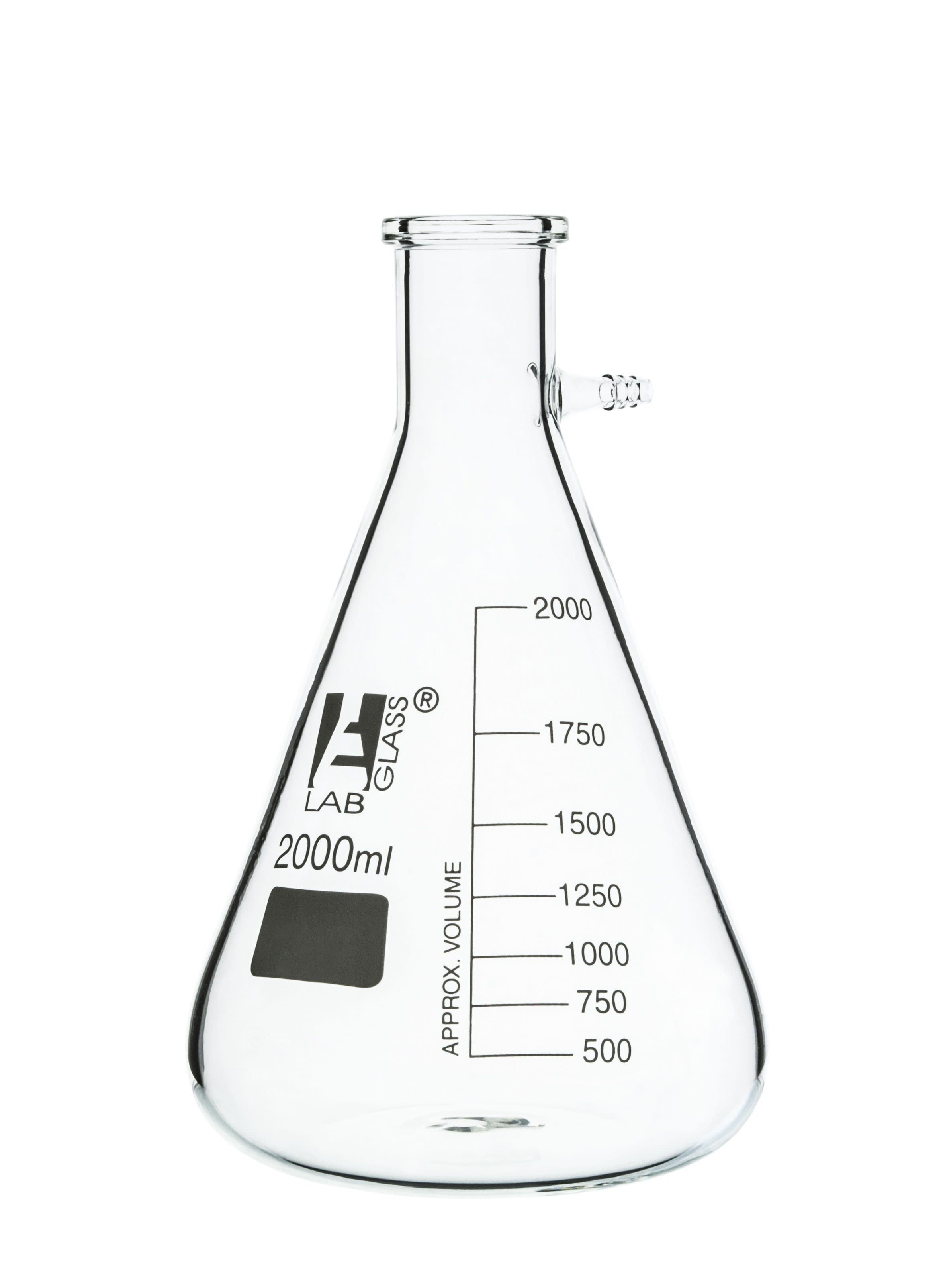 Borosilicate Glass Filtering Flask With Glass Connector, 2000ml, Graduated, Autoclavable
