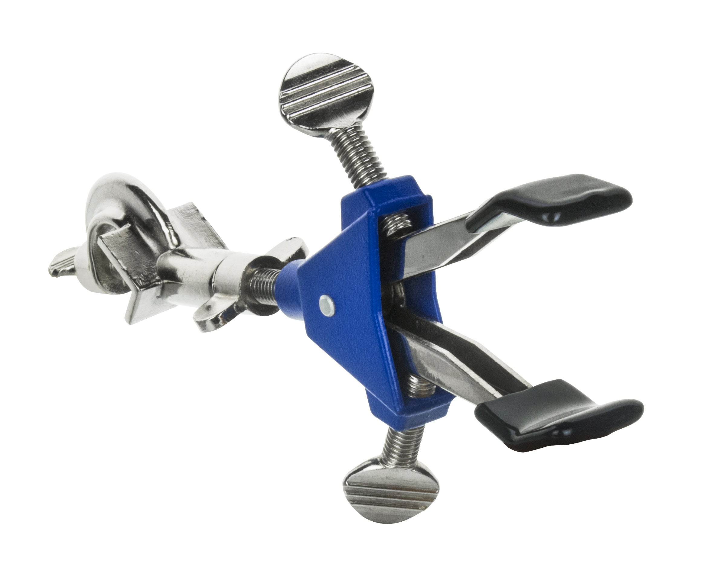 2 Prong, Vinyl Coated, Dual Adjustment Lab Clamp with Boss Head,  2.75" (7 cm) Maximum Clamp Opening