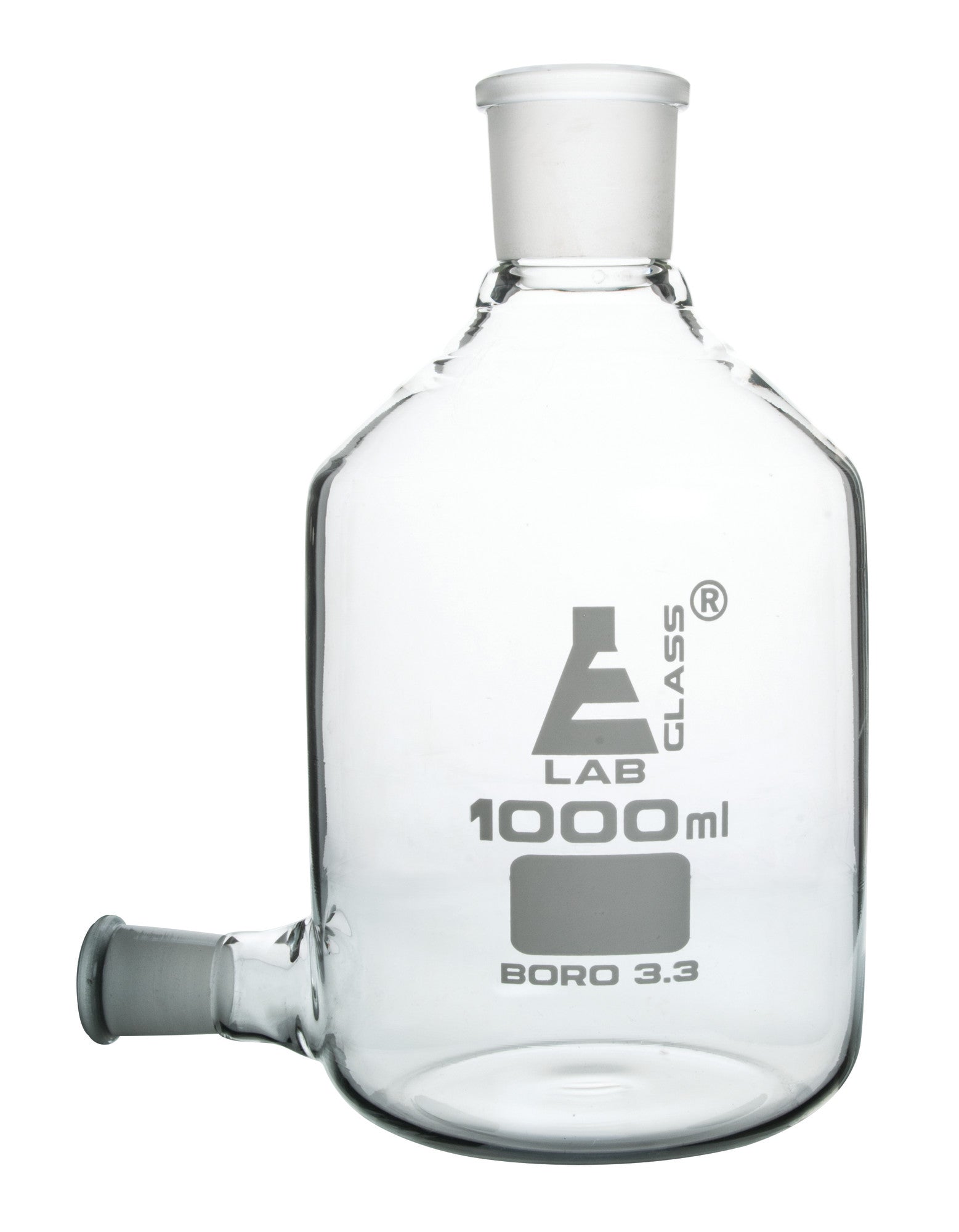 Borosilicate Aspirator Bottle with Outlet for Stopcock, 1000ml, Autoclavable