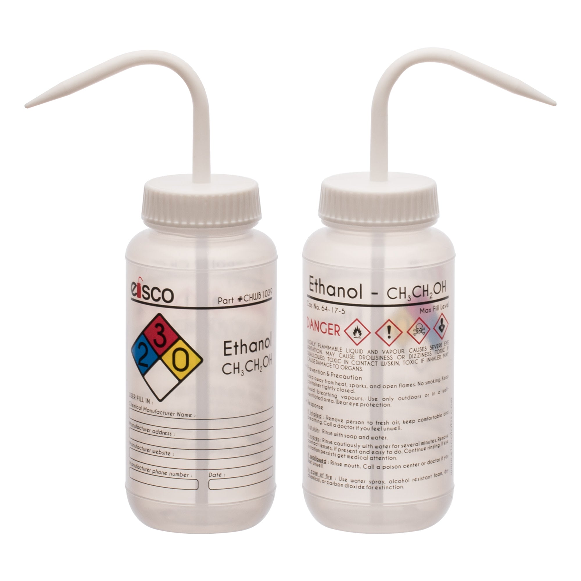 Performance Plastic Wash Bottle, Ethano, 500 ml - Labeled (4 Color)