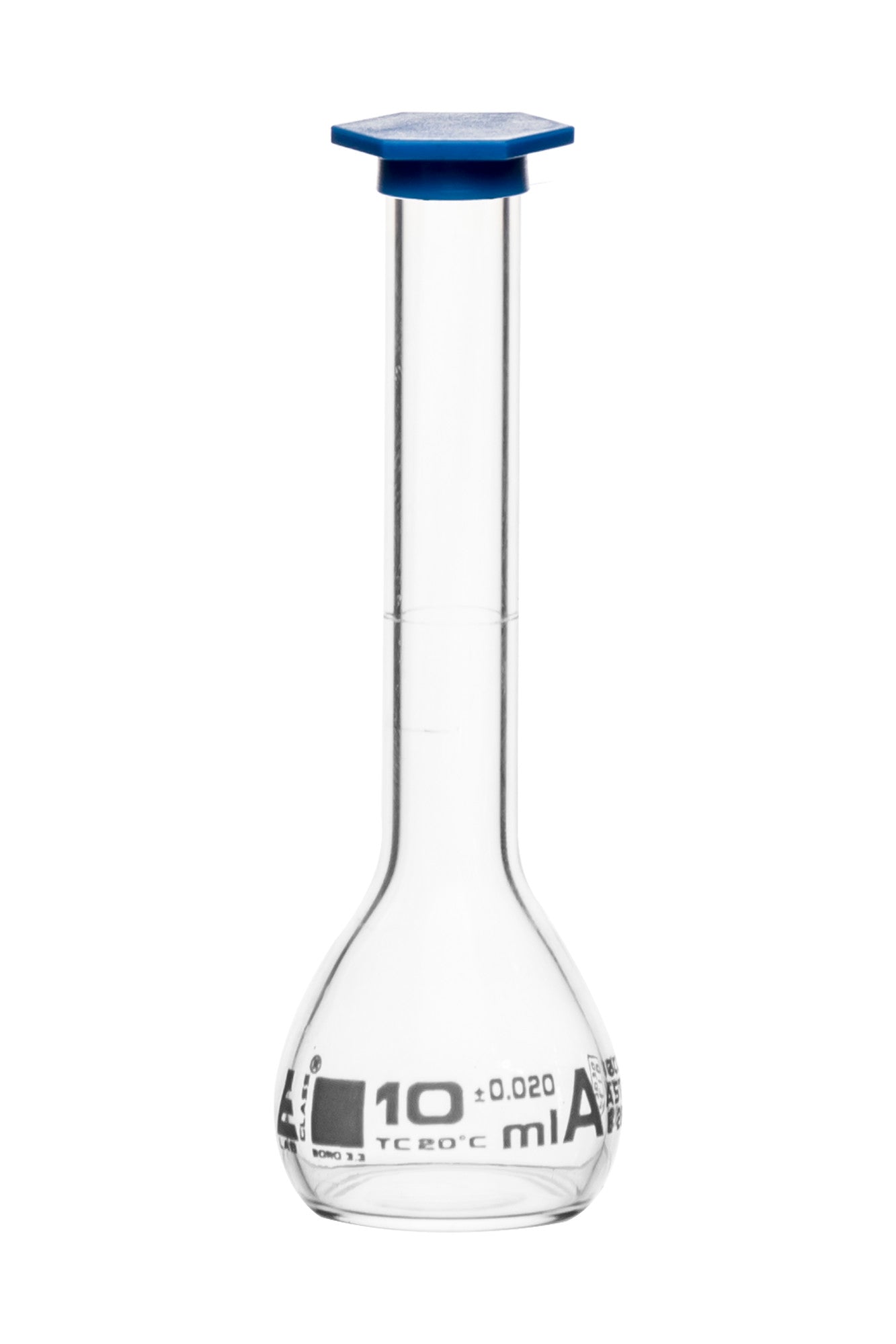 Borosilicate Volumetric Flask with Polyethylene Snap Cap, 10 ml, Class A, White Print, ASTM, Autoclavable