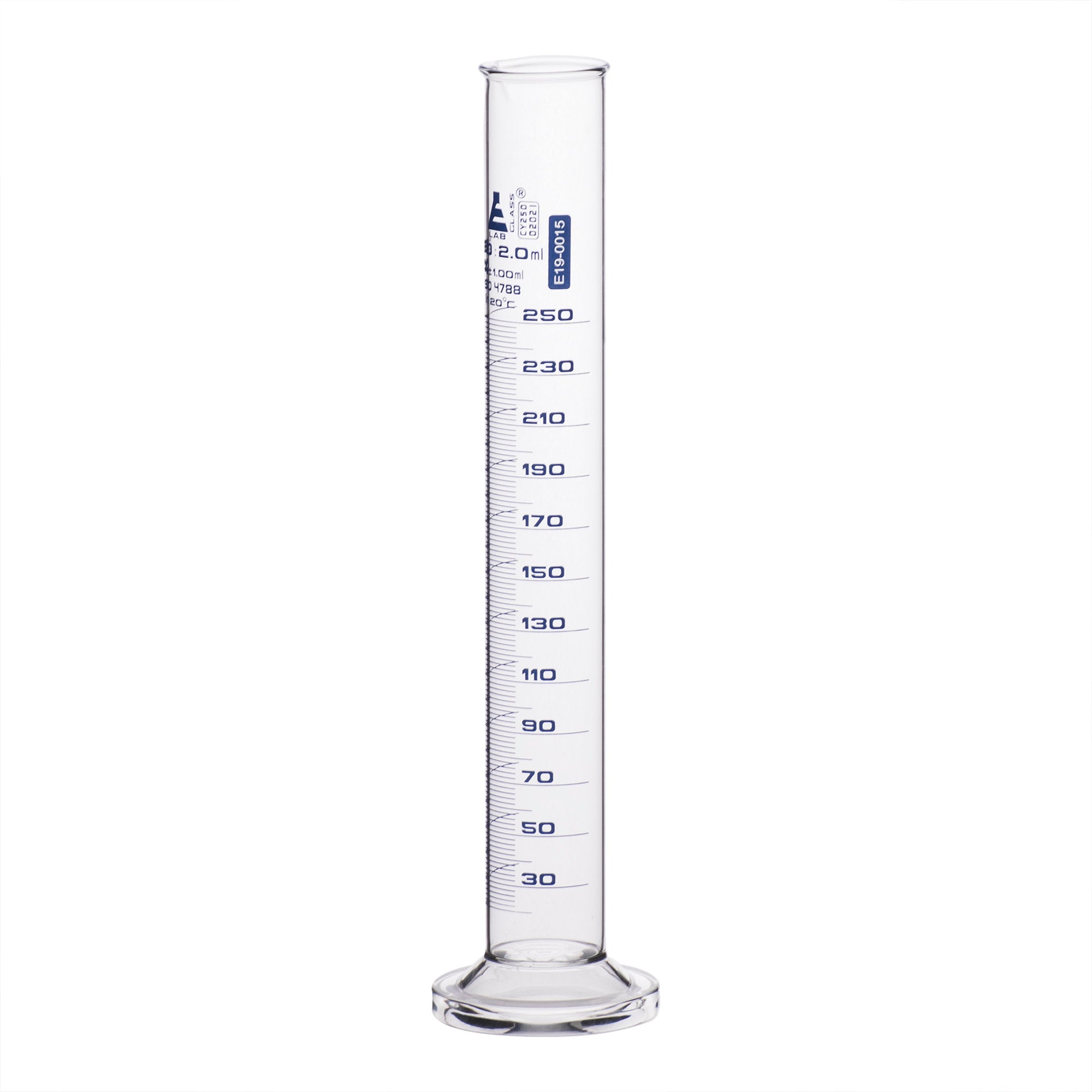 Borosilicate Glass Graduated Cylinder with Round Base, 250 ml, Class A with Individual Work Certificate