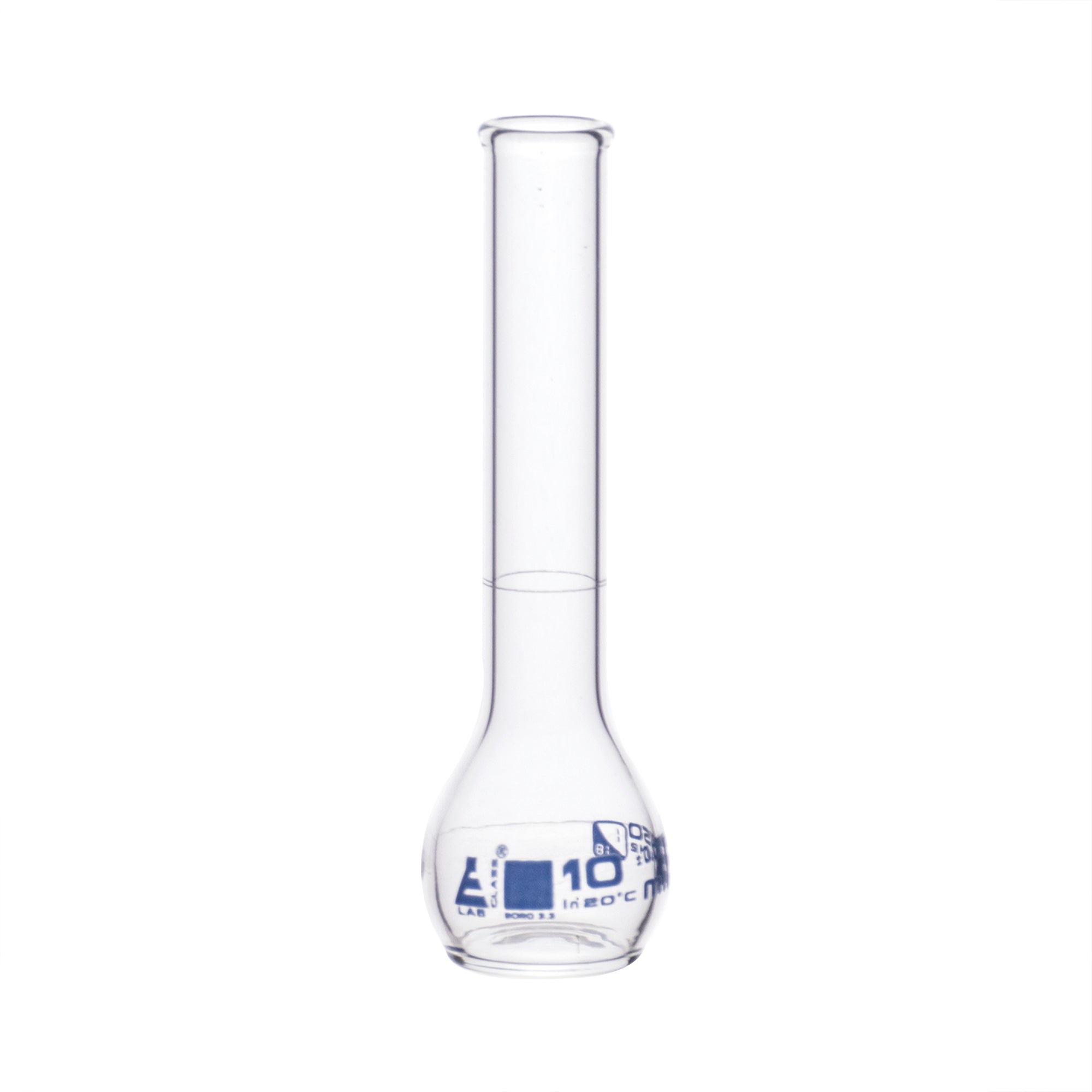 Borosilicate Glass Volumetric Flask with Beaded Rim, 10ml, Class B, Blue Print, Autoclavable