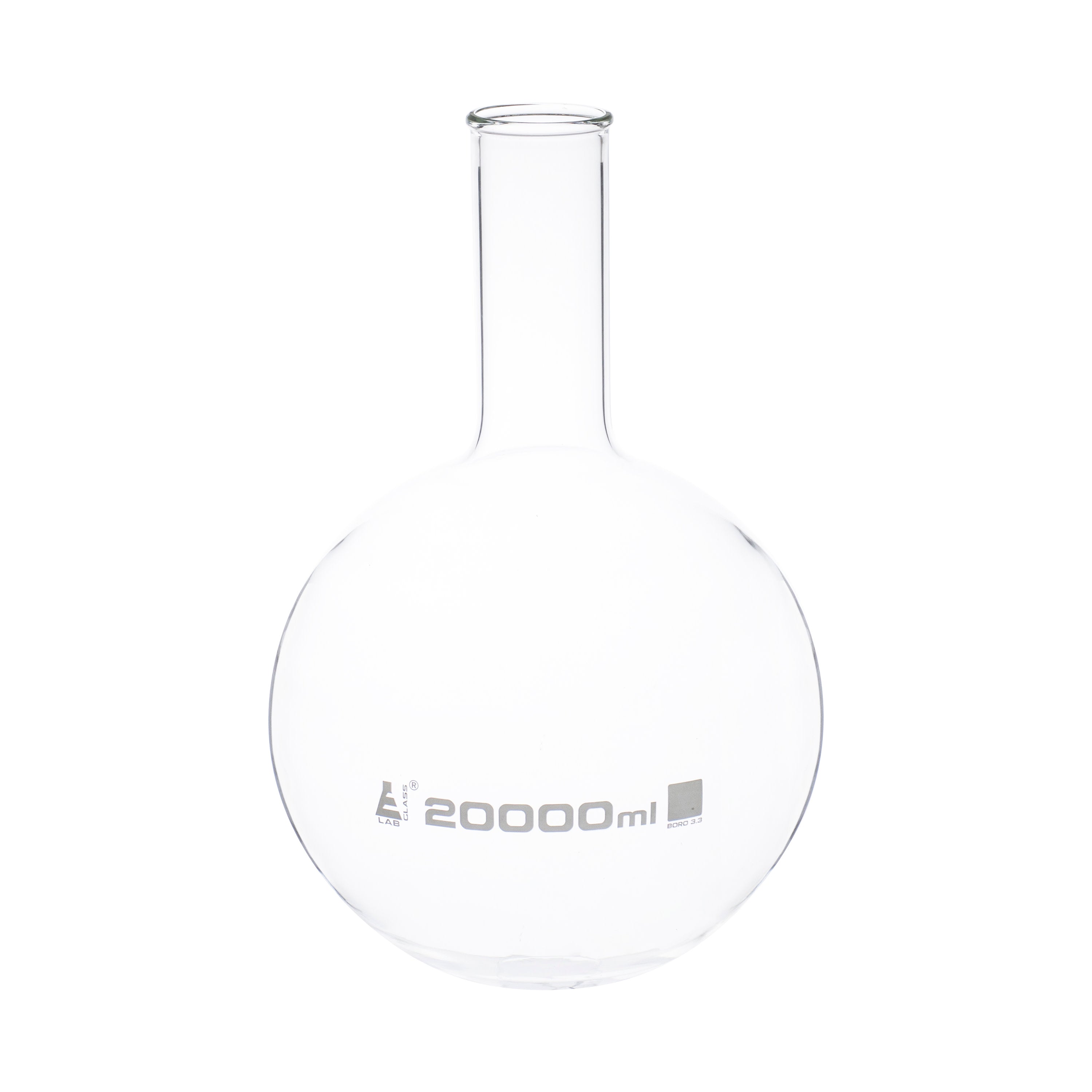 Borosilicate Glass Boiling Flask, 20 L, Round Bottom, Autoclavable