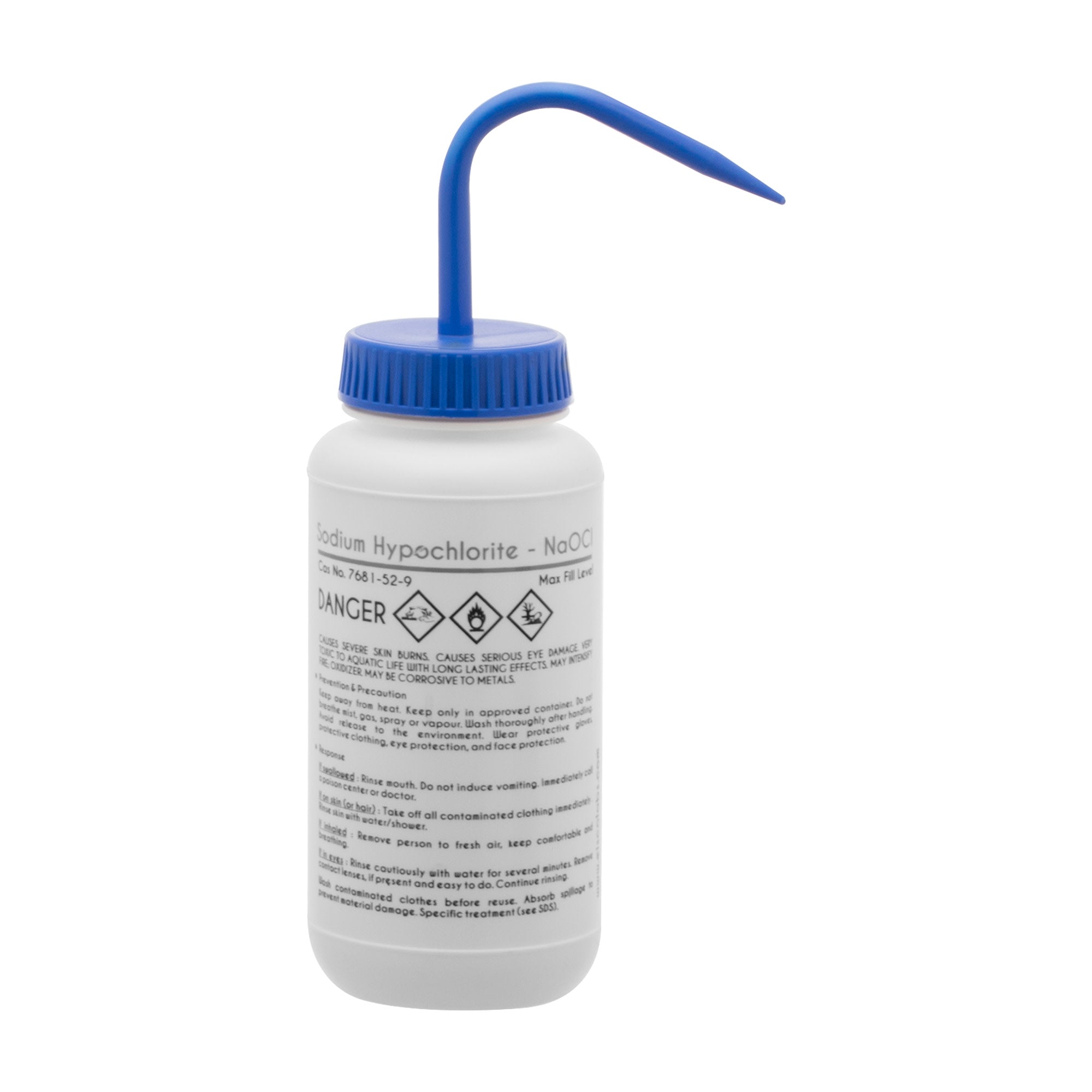 Performance Plastic Wash Bottle, Sodium Hypochlorite (Bleach), 500 ml - Labeled (2 Color)