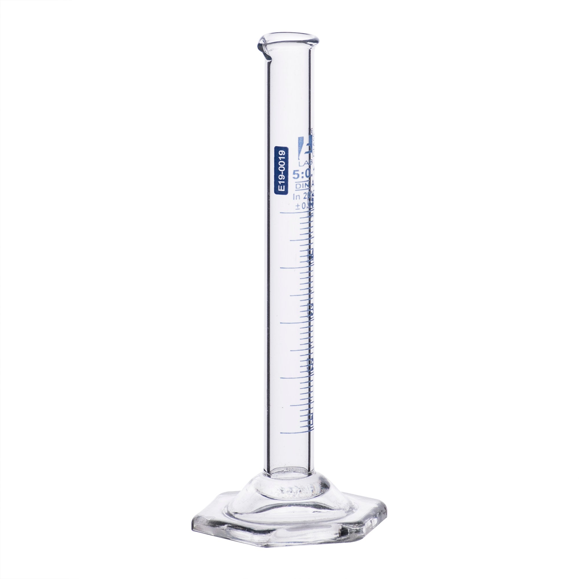 Borosilicate Glass Graduated Cylinder with Hexagonal Base, 5 ml, Class A with Individual Work Certificate