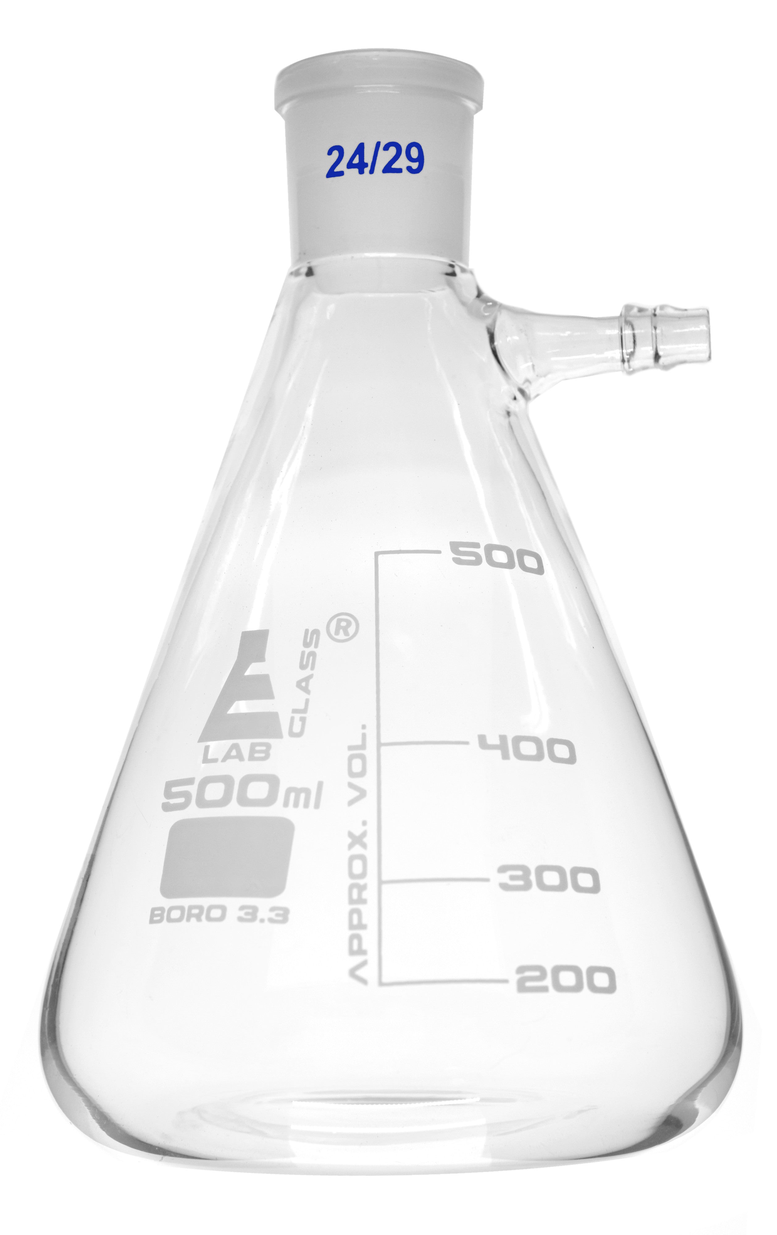 Borosilicate Glass Buchner Filtering Flask With Integral Side Arm, 500ml, Graduated, Autoclavable