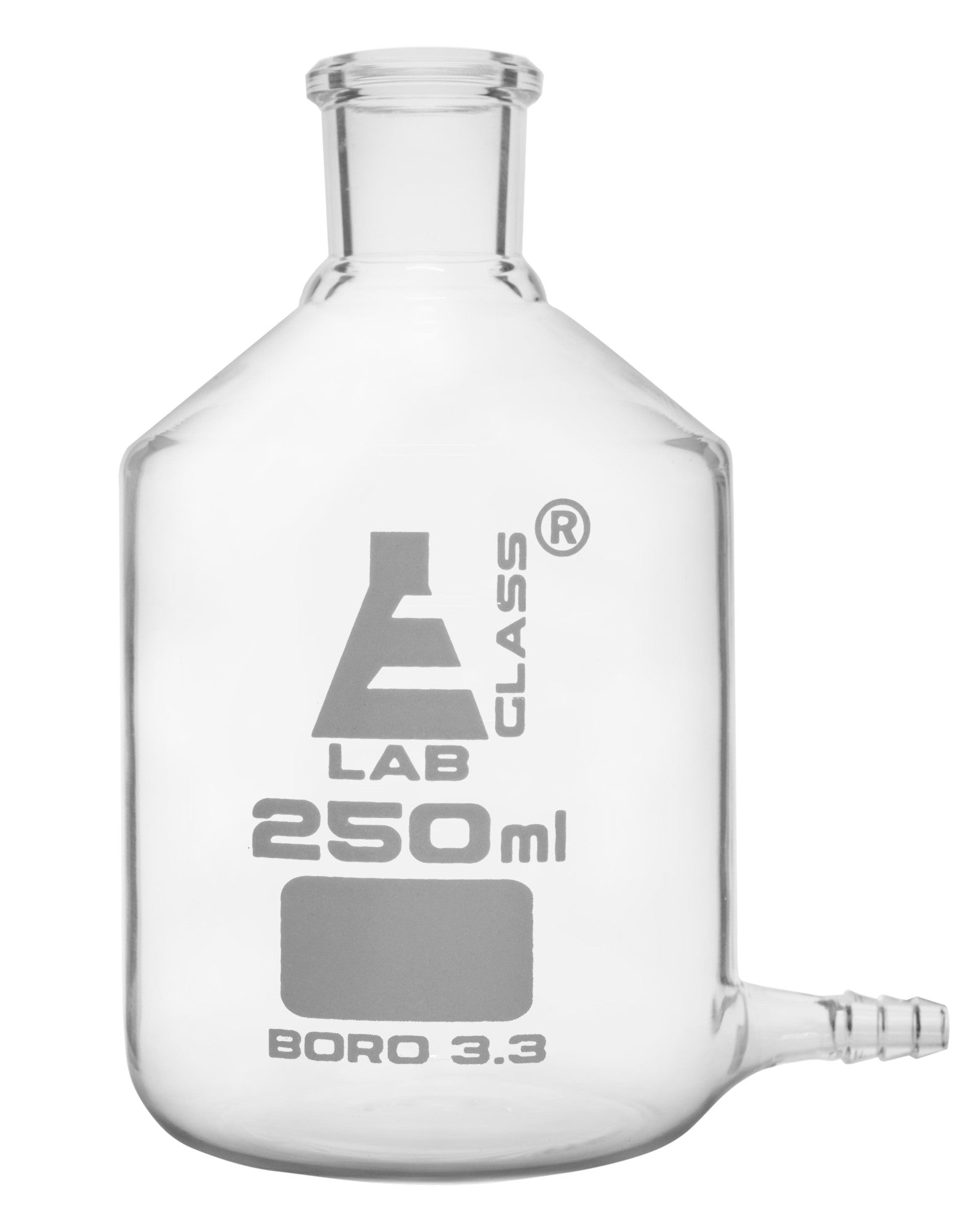 Borosilicate Aspirator Bottle with Outlet for Tubing, 250ml, Autoclavable
