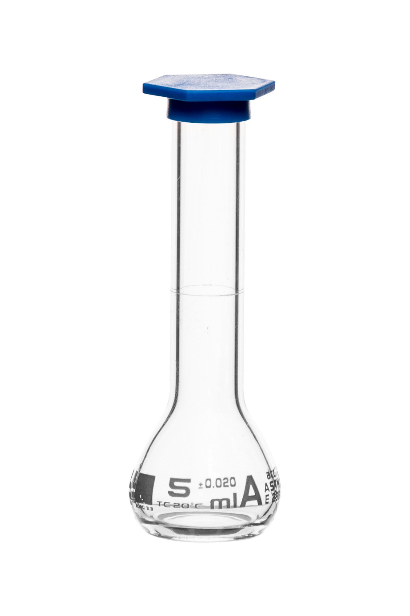 Borosilicate Volumetric Flask with Polyethylene Snap Cap, 5 ml, Class A, White Print, ASTM, Autoclavable