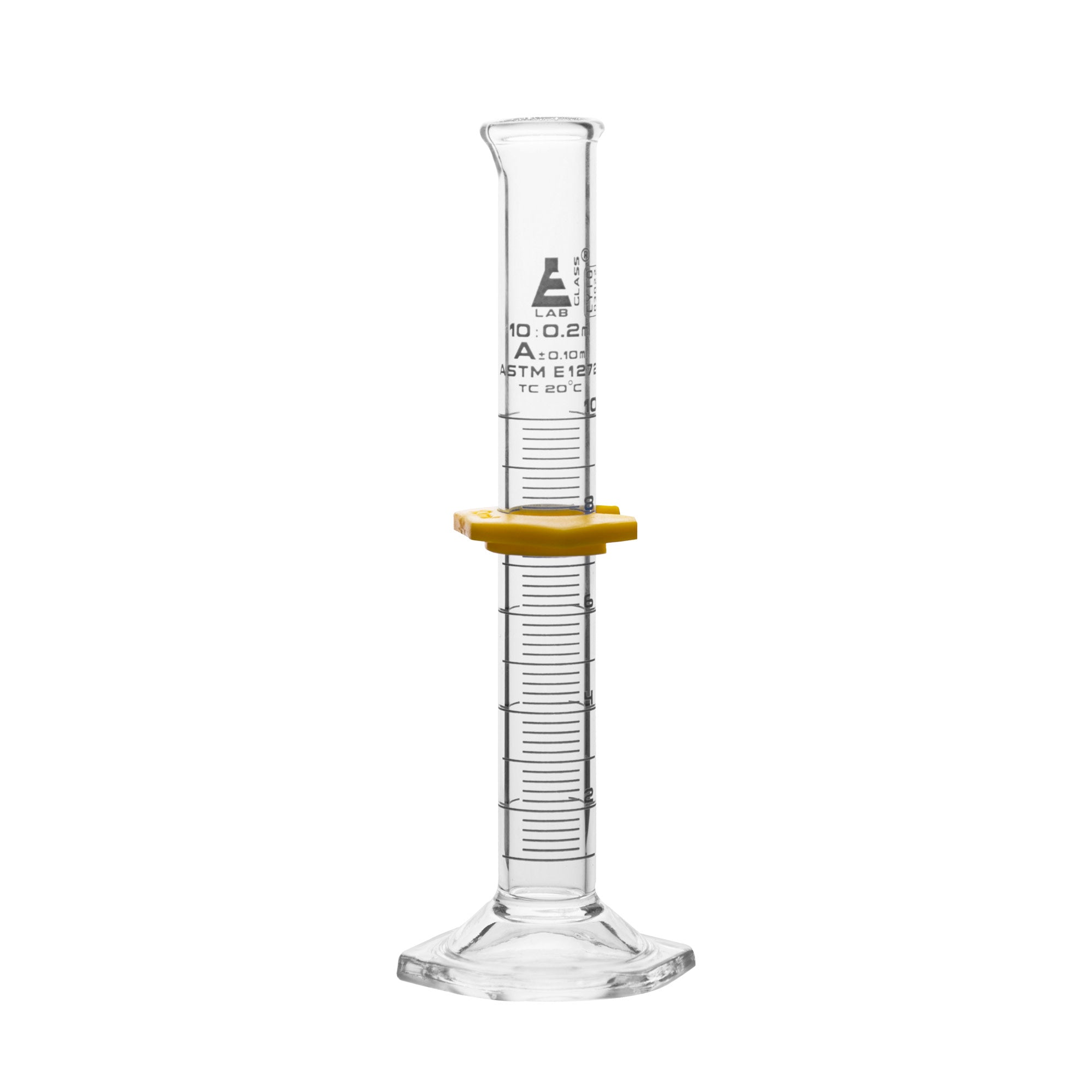 Borosilicate Glass Graduated Cylinder with Guard, 10 ml, 0.2 ml Graduation, Class A, ASTM, Autoclavable