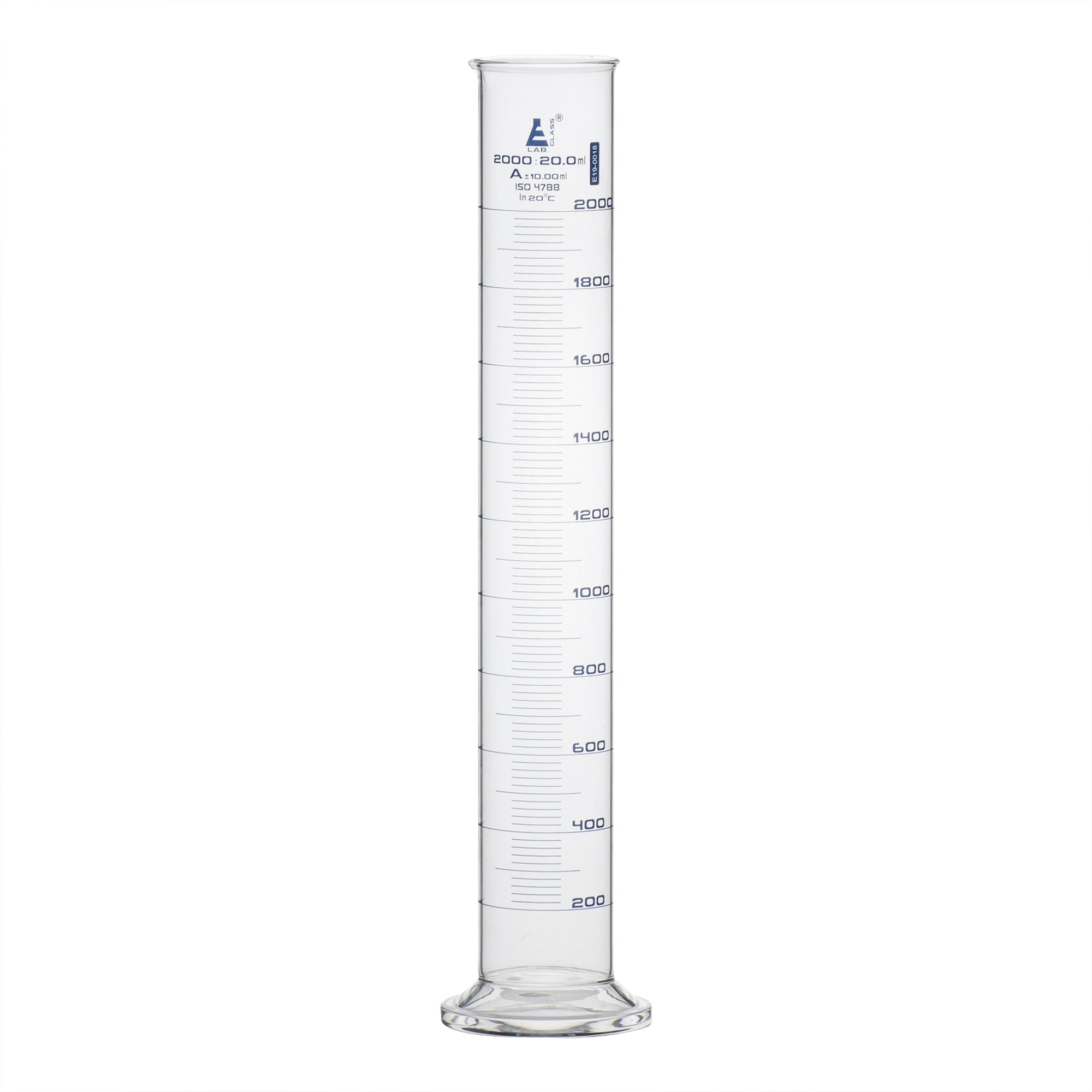 Borosilicate Glass Graduated Cylinder with Round Base, 2000 ml, Class A with Individual Work Certificate