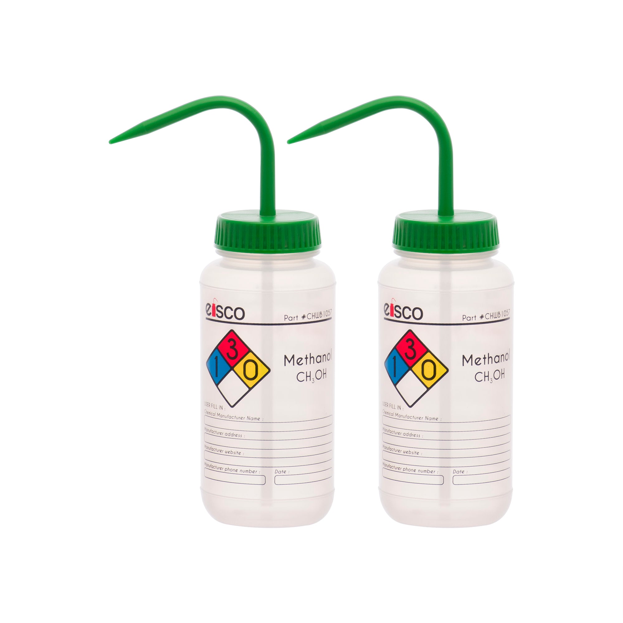 2PK Performance Plastic Wash Bottle, Methanol, 500 ml - Labeled (4 Color)
