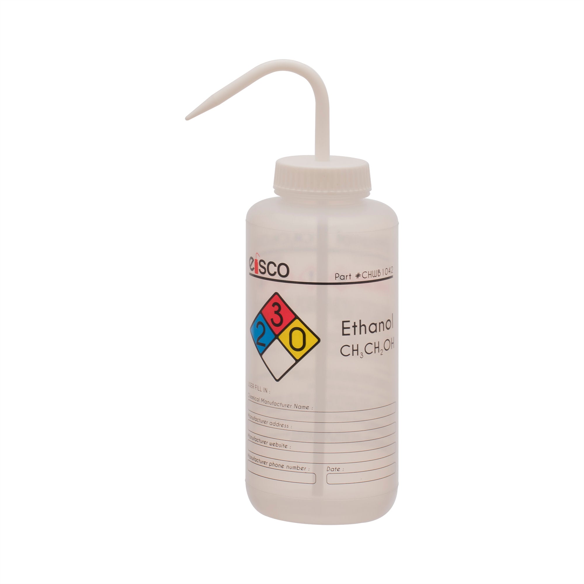 Performance Plastic Wash Bottle, Ethano, 1000 ml - Labeled (4 Color)
