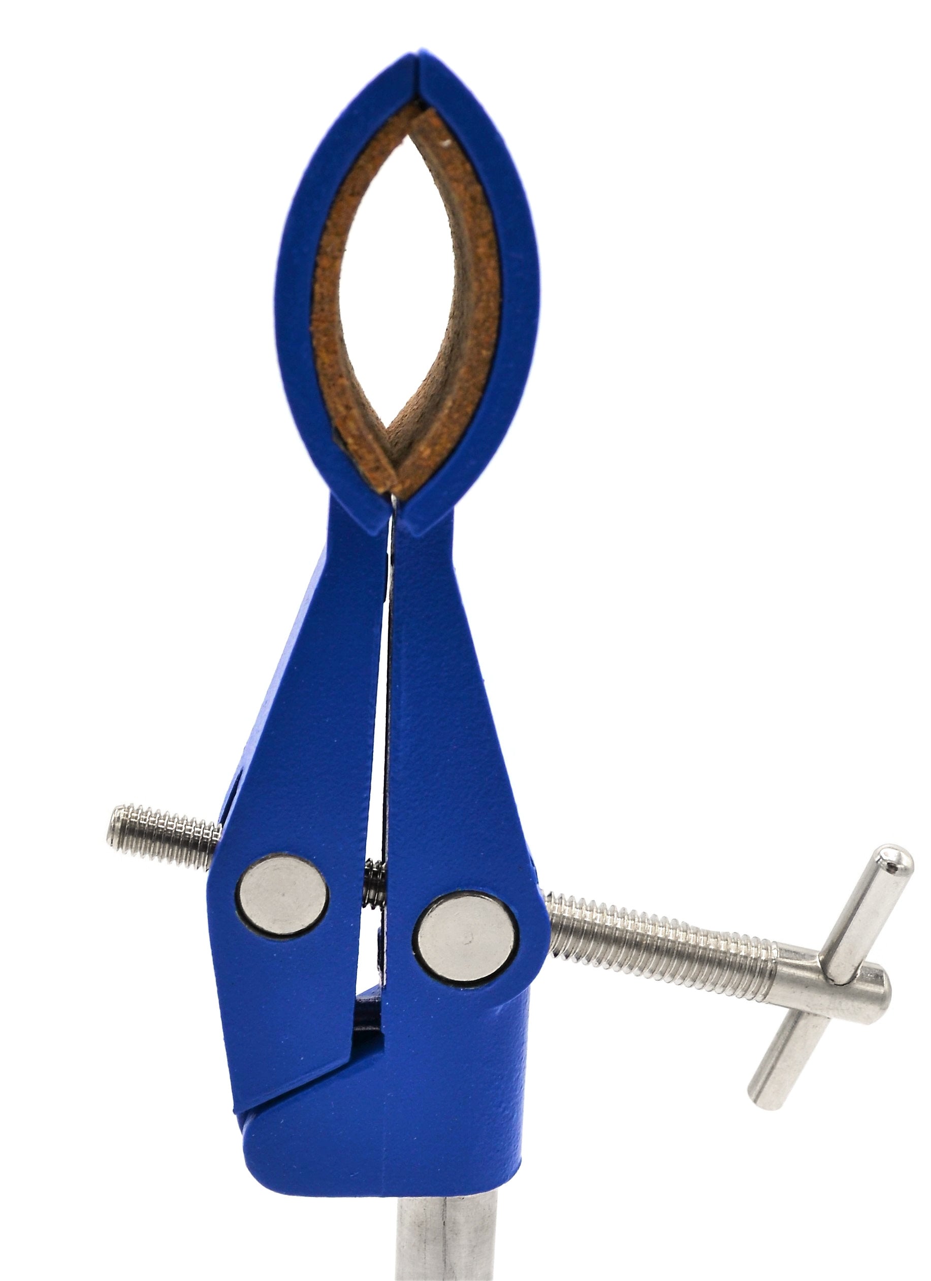 2 Prong, Cork Lined, Lab Clamp on Rod,  4.625" (11.7 cm) Maximum Clamp Opening