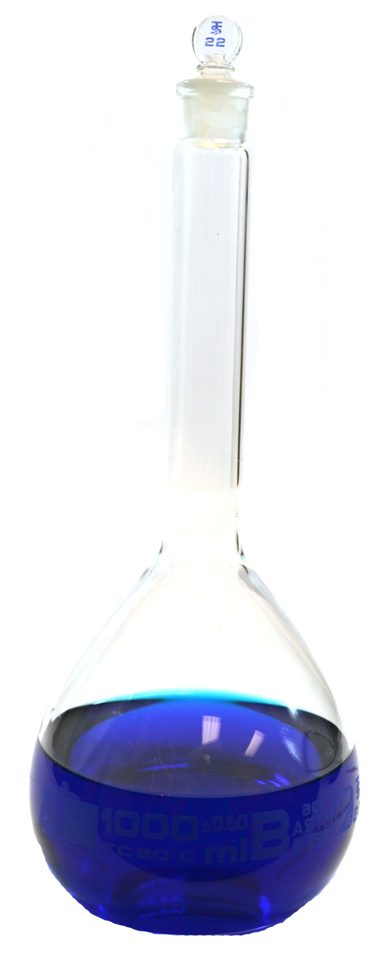 Borosilicate Glass ASTM Volumetric Flask with Glass Stopper, 1000 ml, Class B, Autoclavable
