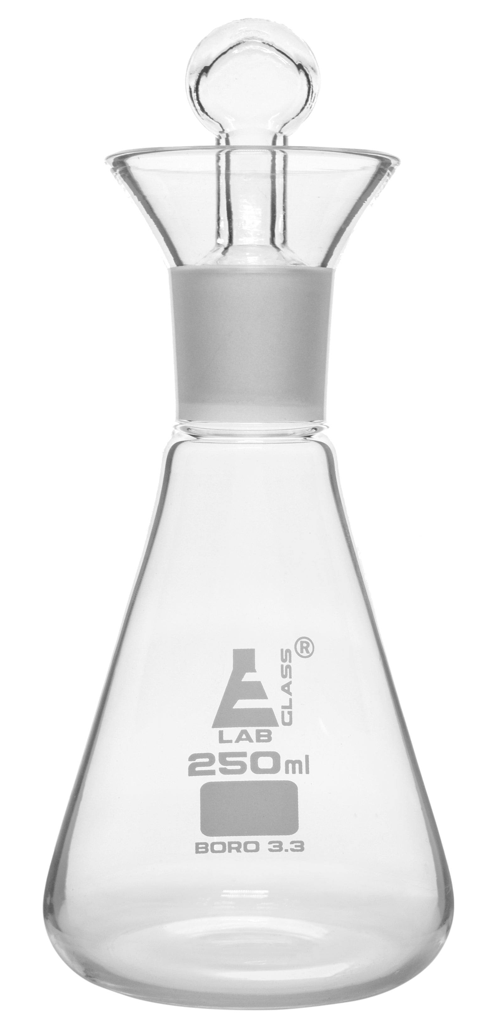 Borosilicate Glass Iodine Flask With Glass Stopper, 250 ml, 29/32 Joint, Autoclavable