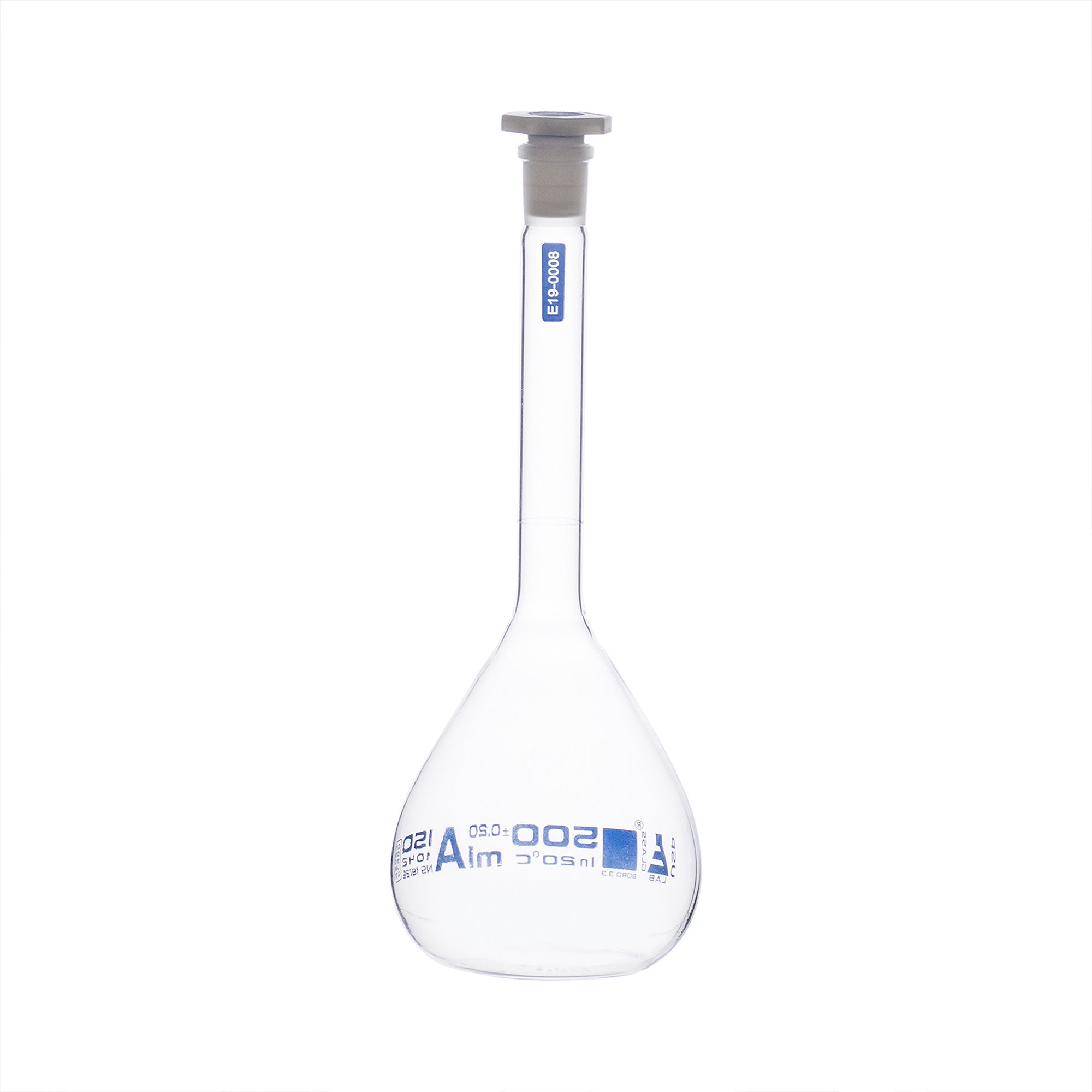 Borosilicate Glass Volumetric Flask with Solid Glass Stopper, 500 ml, USP Class A with Individual Work Certificate,  Pack of 2, Autoclavable