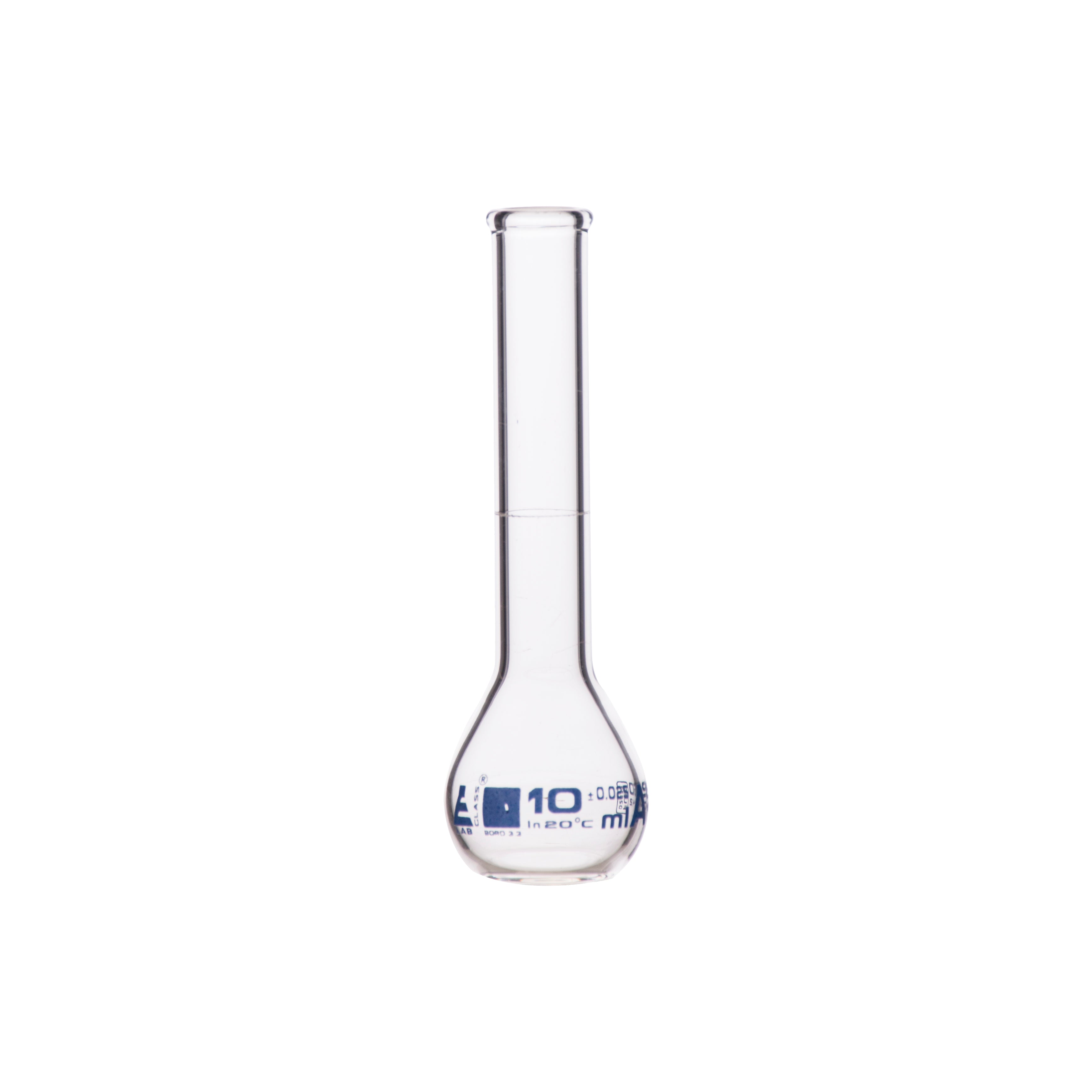 Borosilicate Glass Volumetric Flask with Beaded Rim, 10ml, Class A, Blue Print, Autoclavable