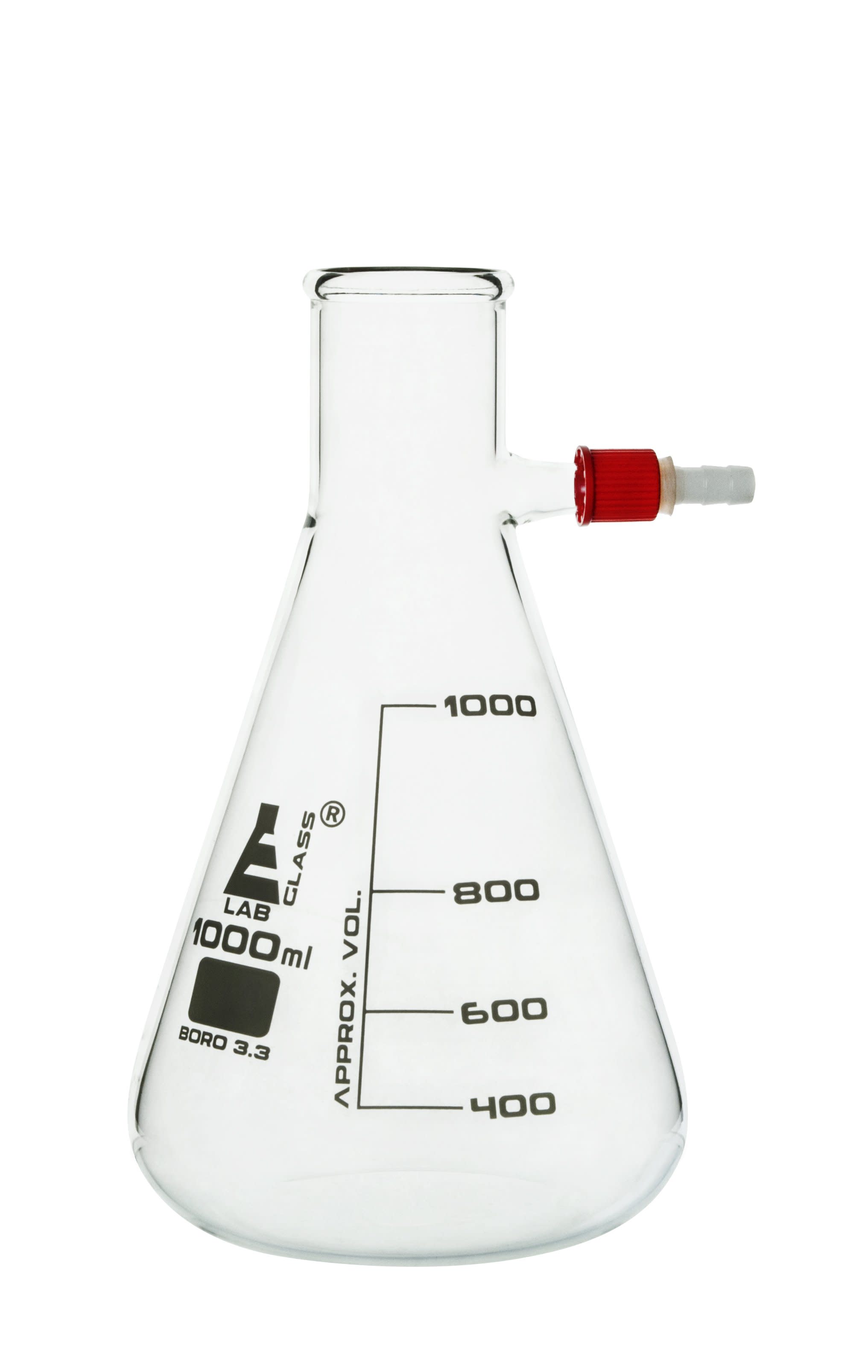 Borosilicate Glass Filtering Flask With Plastic Connector, 1000ml, Graduated, Autoclavable
