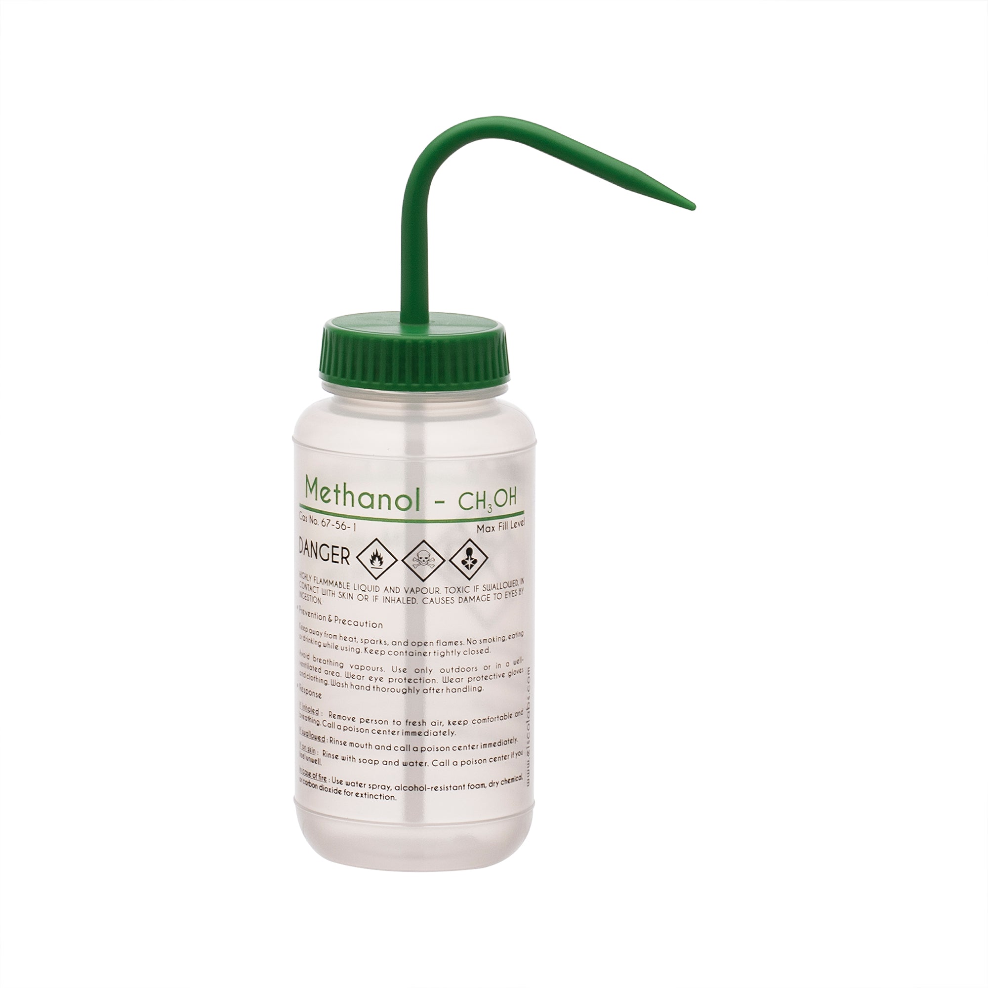 Performance Plastic Wash Bottle, Methanol, 500 ml - Labeled (2 Color)