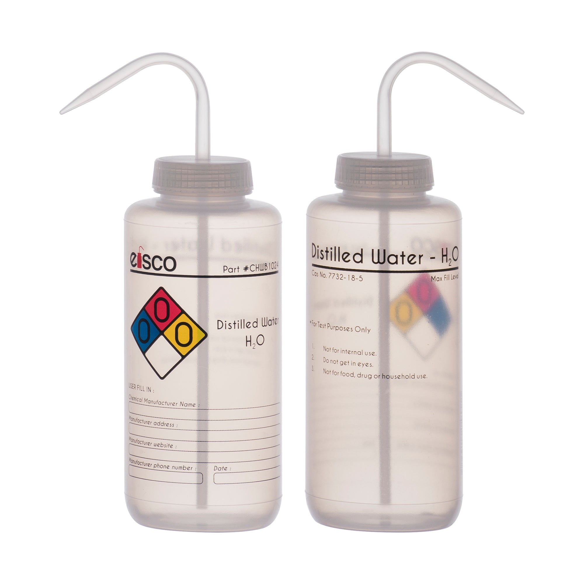 Performance Plastic Wash Bottle, Distilled Water, 1000 ml - Labeled (4 Color)