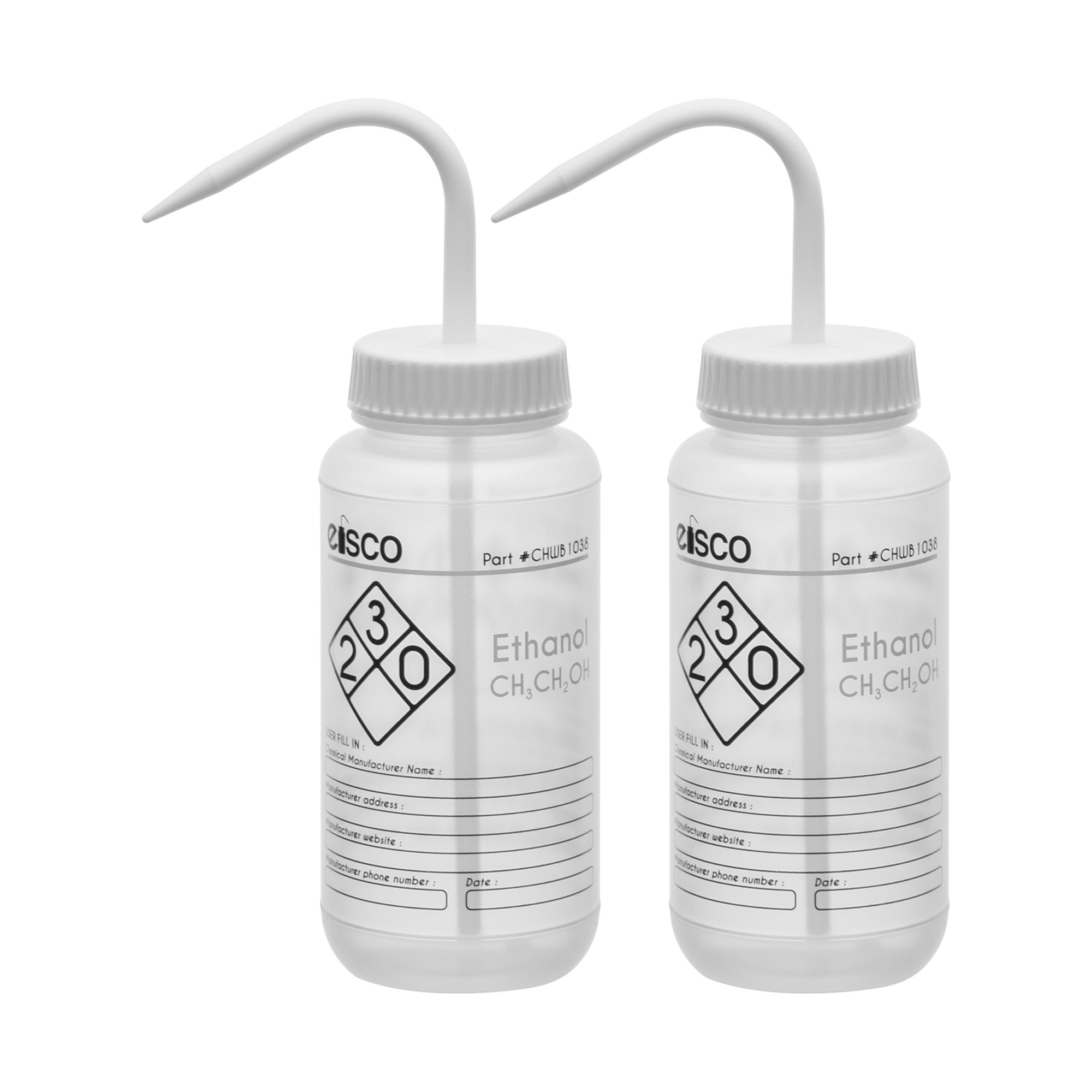 2PK Performance Plastic Wash Bottle, Ethanol, 500 ml - Labeled (2 Color)