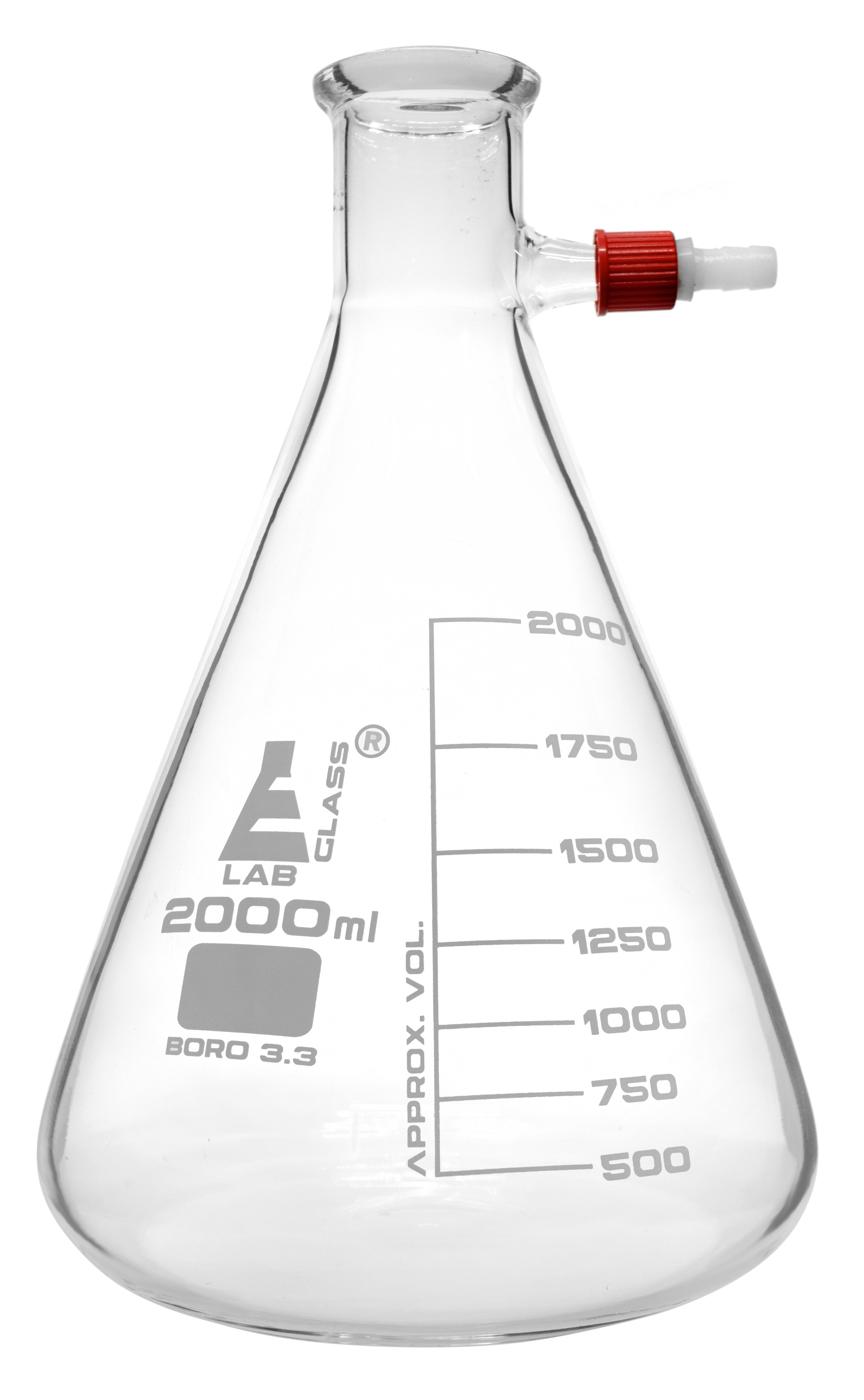 Borosilicate Glass Filtering Flask With Plastic Connector, 2000ml, Graduated, Autoclavable