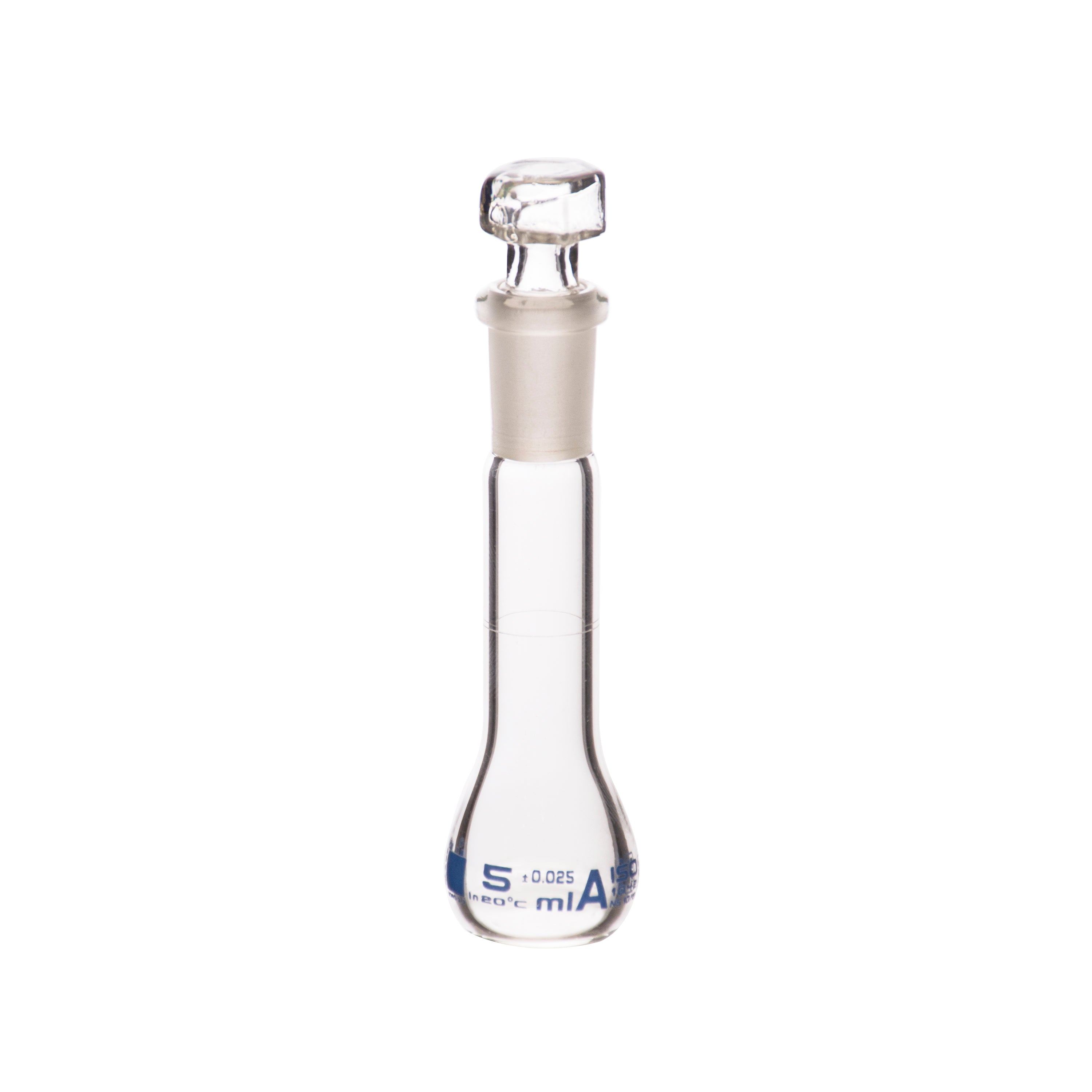Borosilicate Volumetric Flask with Hollow Glass Stopper, 5ml, Class A, Blue Print, Autoclavable