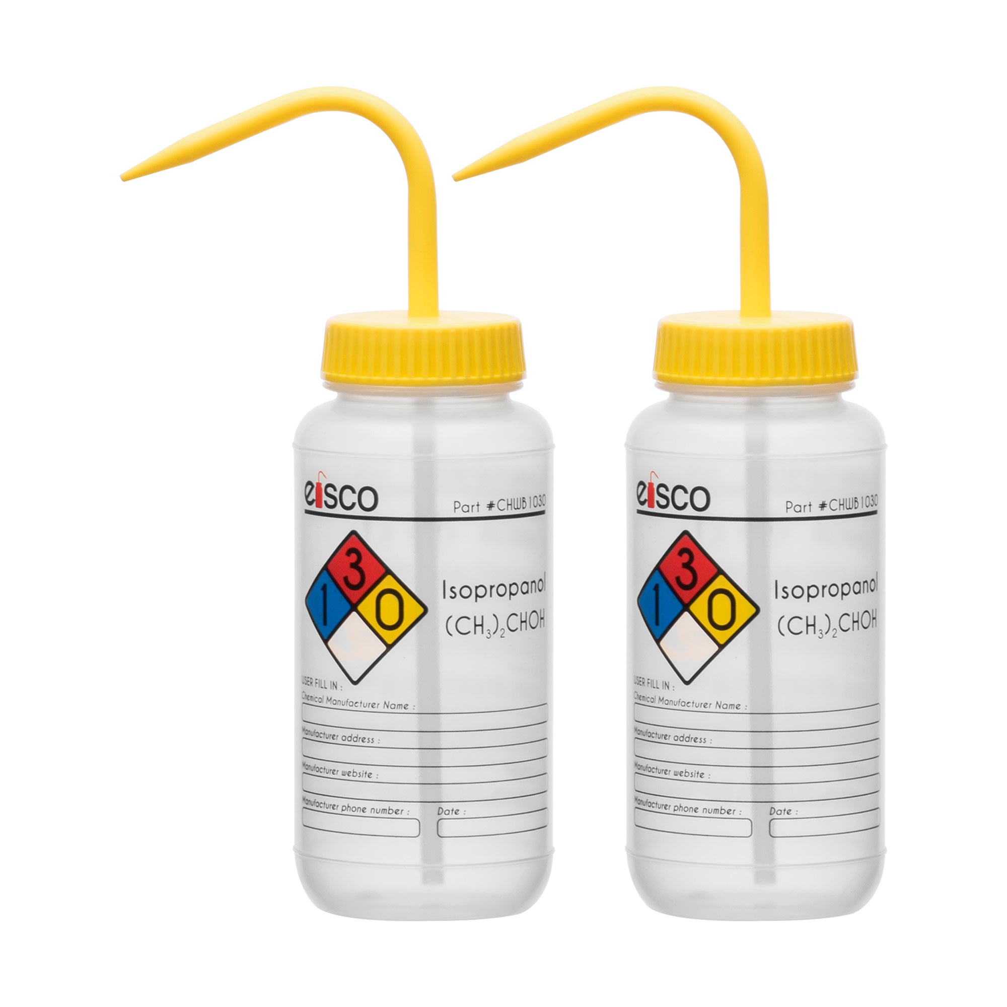 2PK Performance Plastic Wash Bottle, Isopropanol, 500 ml - Labeled (4 Color)