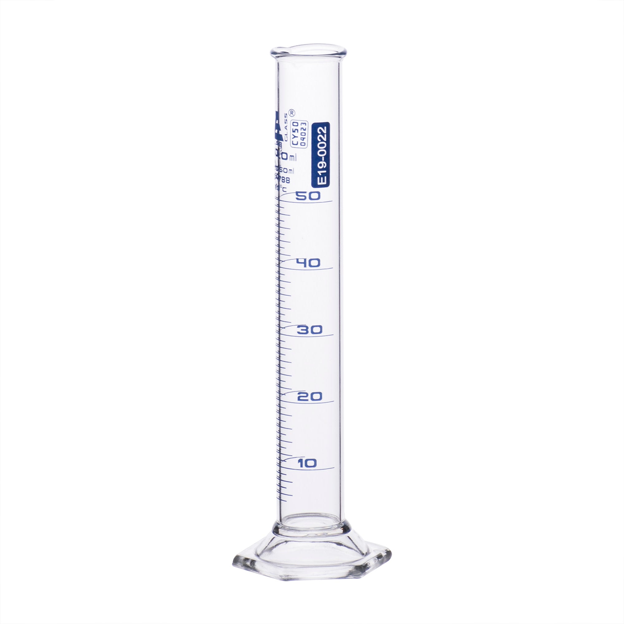 Borosilicate Glass Graduated Cylinder with Hexagonal Base, 50 ml, Class A with Individual Work Certificate