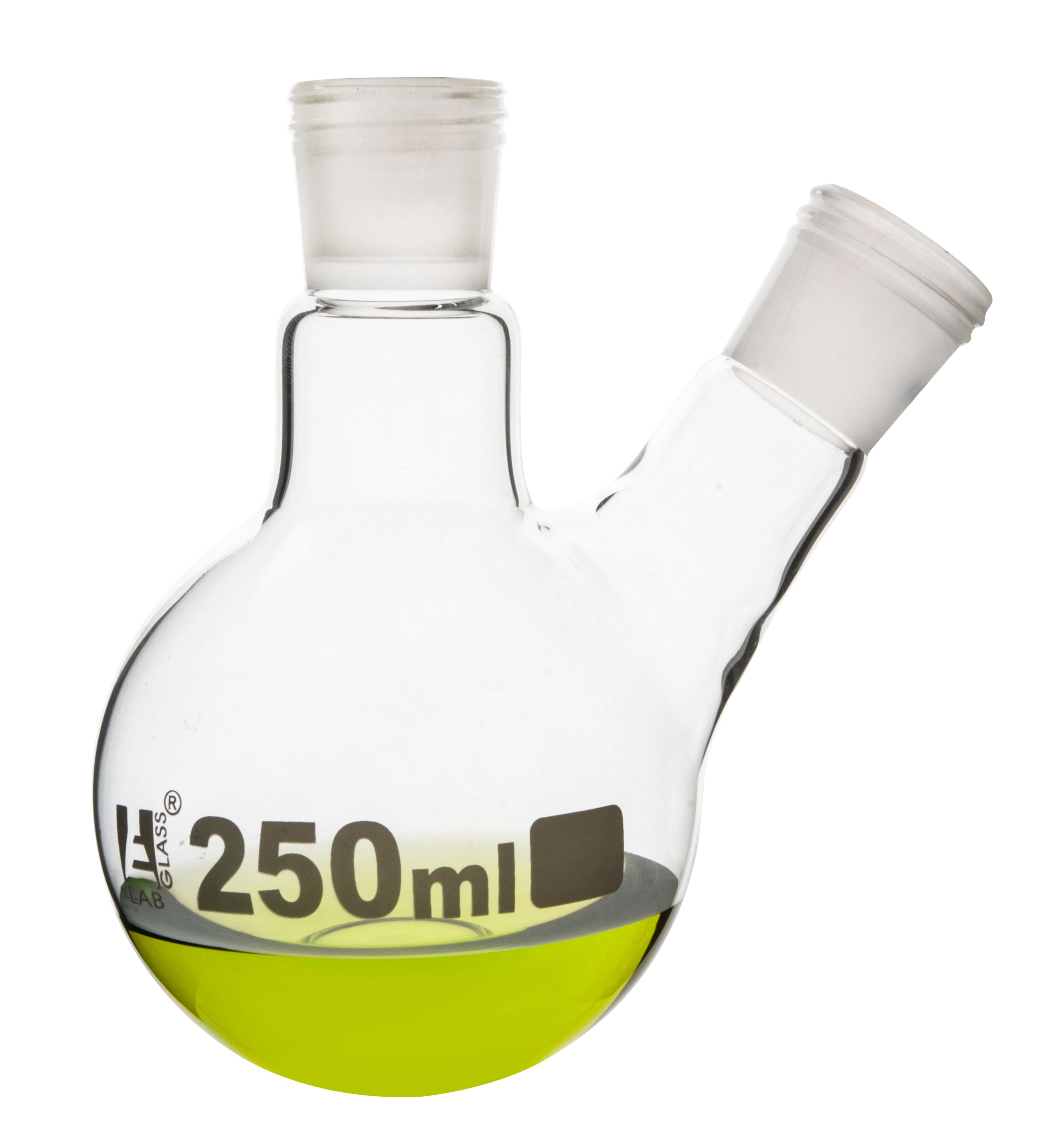 Borosilicate Glass 2 Neck Distillation Flask, 24/29 Screw Thread Joint, 250 ml, Autoclavable